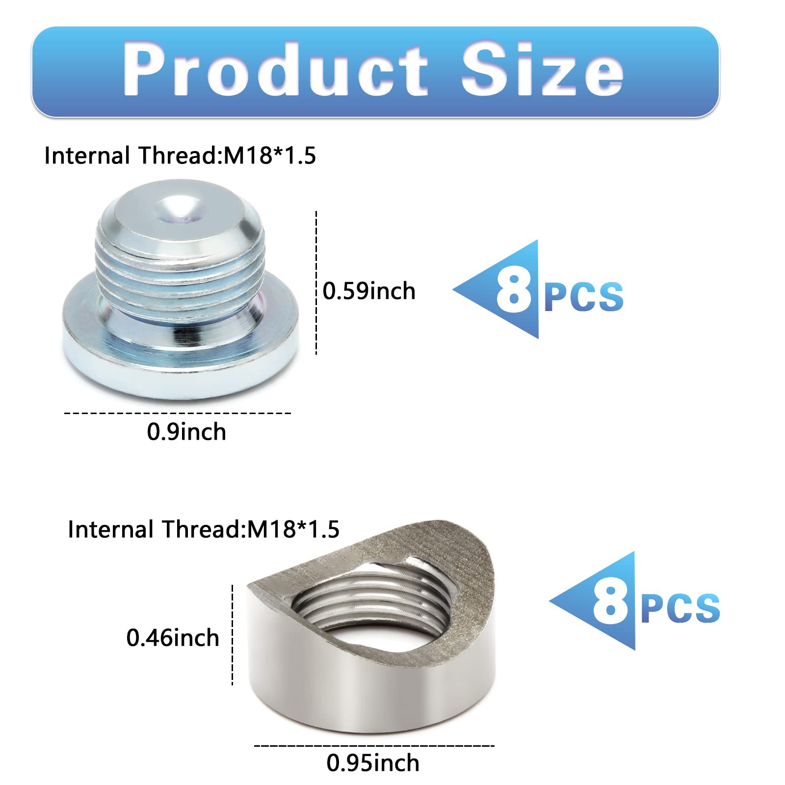 Ledaut M18X1.5 Bung And Plug Notched Style(8 Bungs/8 Plugs) Stepped Weld Bung M18X1.5