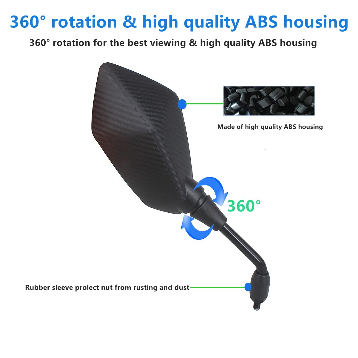 HKOO Universal Hawk-eye Motorcycle Convex Rear View Mirror - with 10mm Bolt, Handle Bar Mount Clamp Compatible with Cruiser, Suz