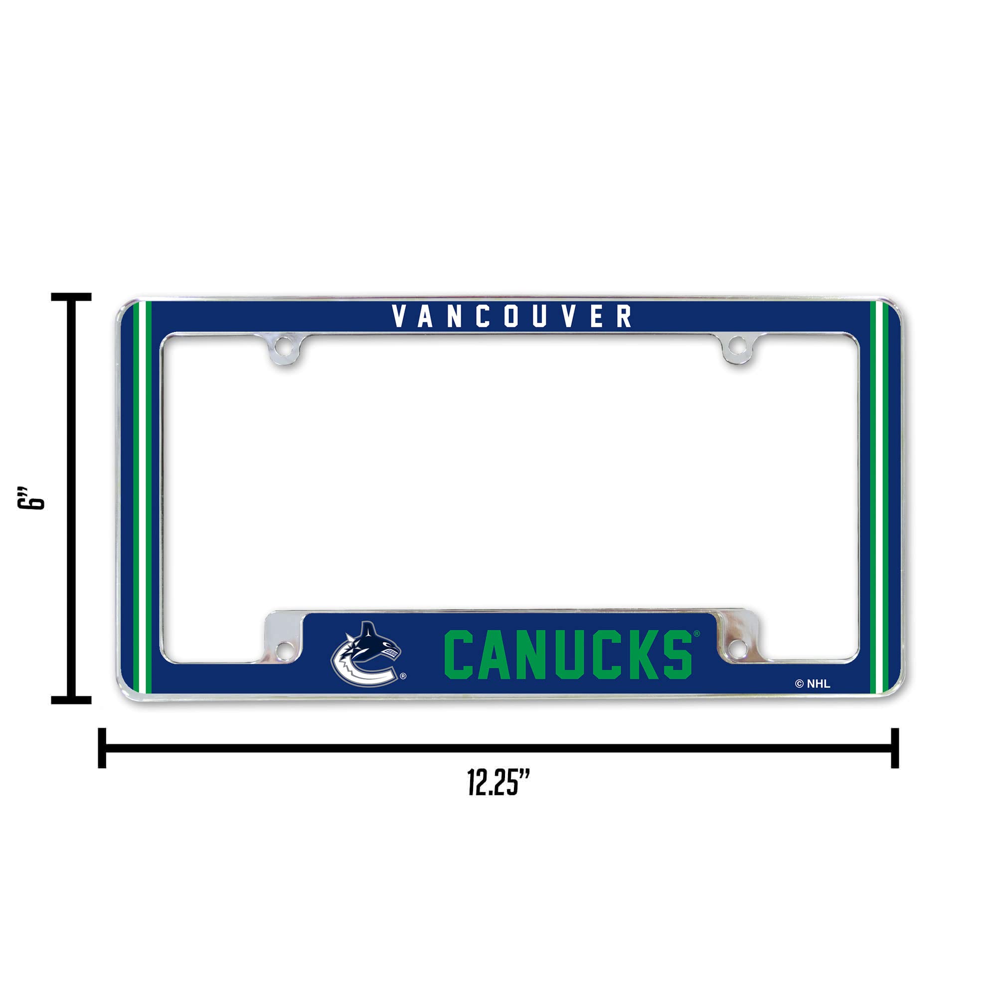 Rico Industries Nhl Vancouver Canucks Classic 12 X 6 Chrome All Over Automotive License Plate Frame For Car/Truck/Suv