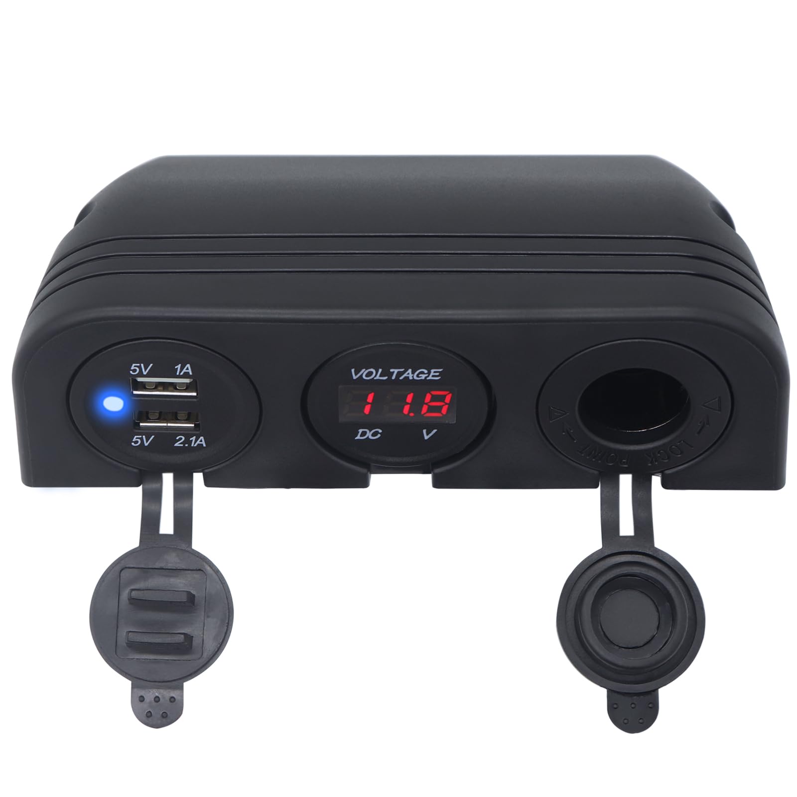 Iztor 12/24V Multifunctional 3-Hole Tent Panel Modification Socket Cigarette Lighter Socket+Usb Car Charger And Red Digital Voltmeter Combination For Cars Boats And Rvs