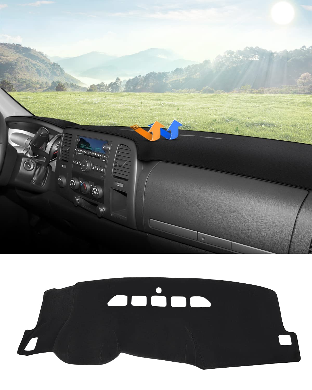 Autorder Dashboard Cover Mat For 2007-2013 Chevy Chevrolet Silverado/Gmc Sierra With Two Glove Boxes Accessories Dash Cover Flan