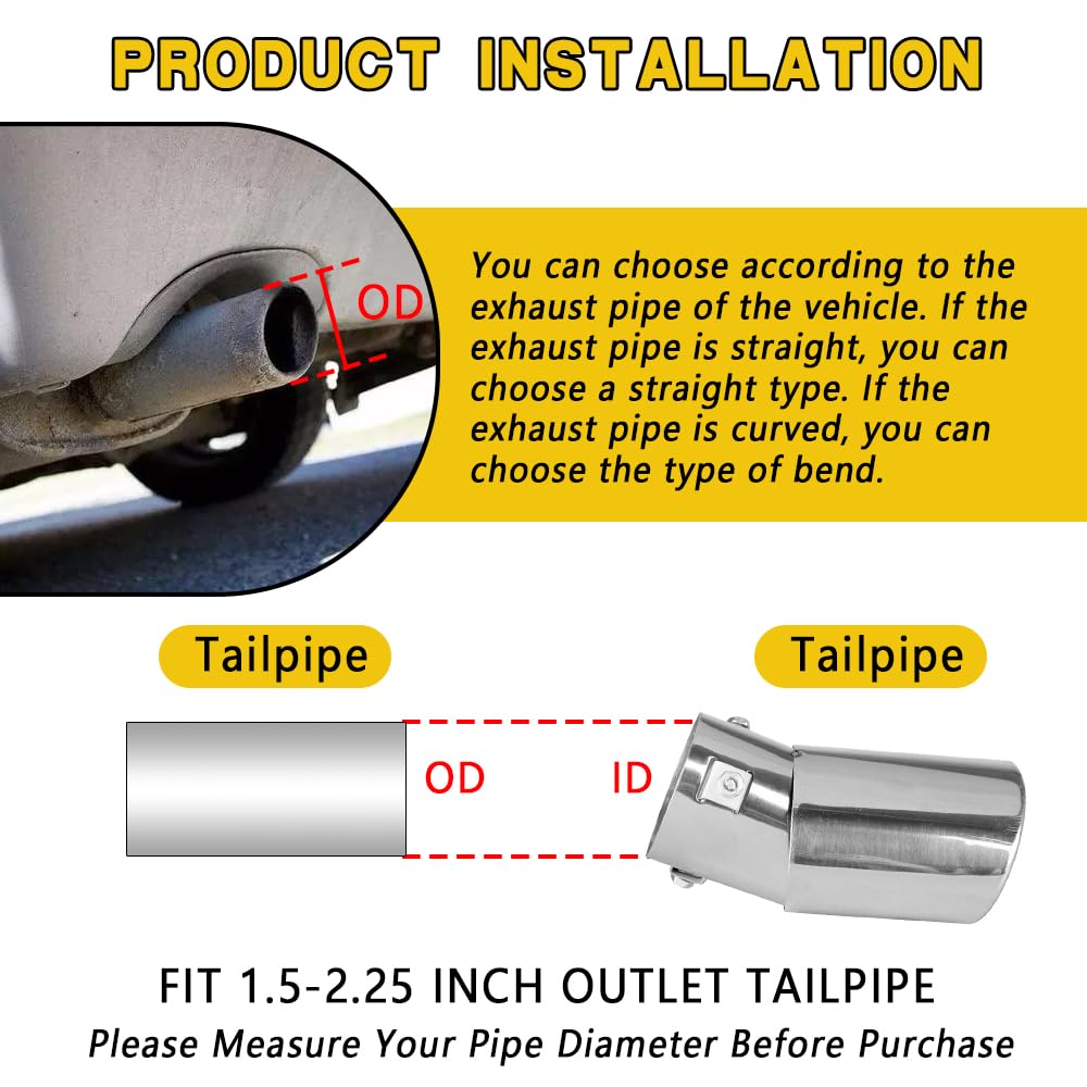 HEVLE Stainless Steel Car Exhaust Tip, Muffler Tip, 2.5'' to 3.3'' Adjustable Chrome-Plated Finish Exhaust Tailpipe, Universal R