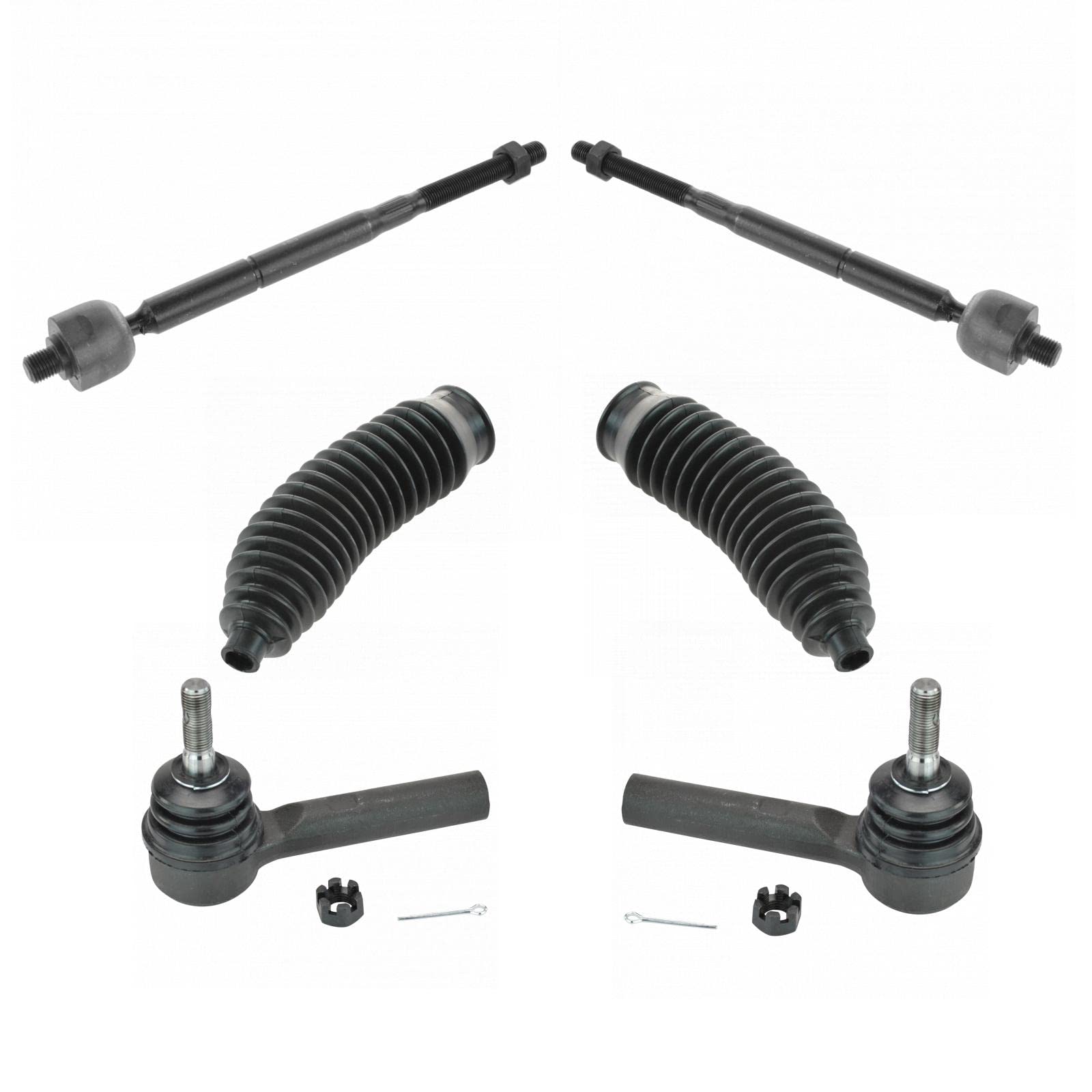 Trq Front Driver & Passenger Side Inner & Outer Steering Kit Steering Rack & Pinion Bellow Tie Rod Compatible With 2007-2012 Dod