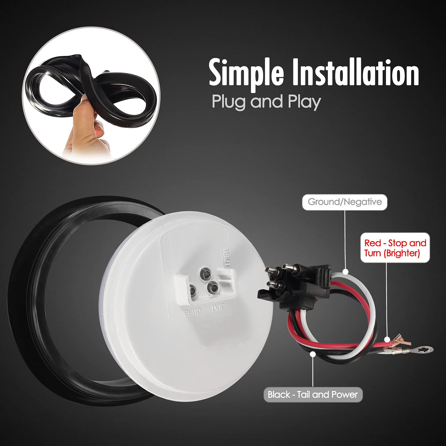 Partsam 6Pcs 4 Inch Round Led Trailer Tail Lights Kit - Round Led Stop Turn Tail Back-Up Reverse Fog Lights 12 Led Include Light