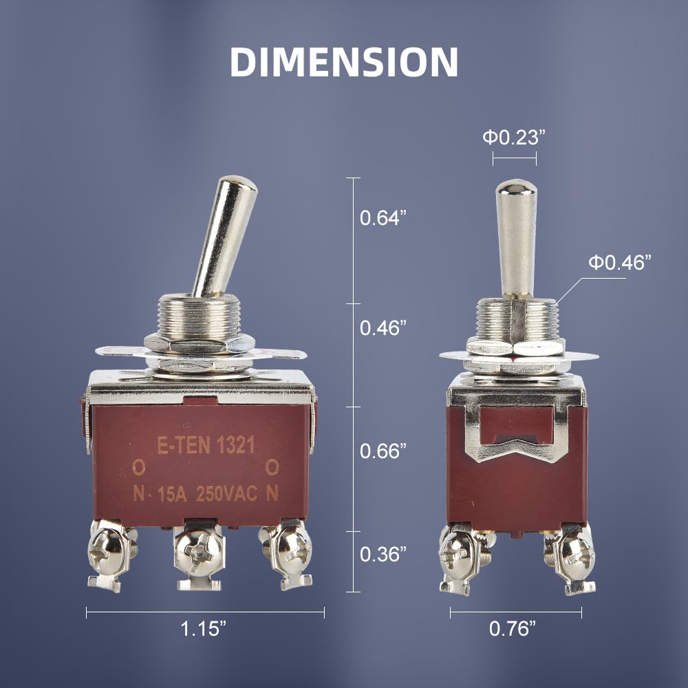 Cnaodun Waterproof Toggle Switch On-On 30A 12Vdc/15A 250Vac 6 Pin 2 Position Marine Dpdt Switch With Weatherproof Boot Cap Cover