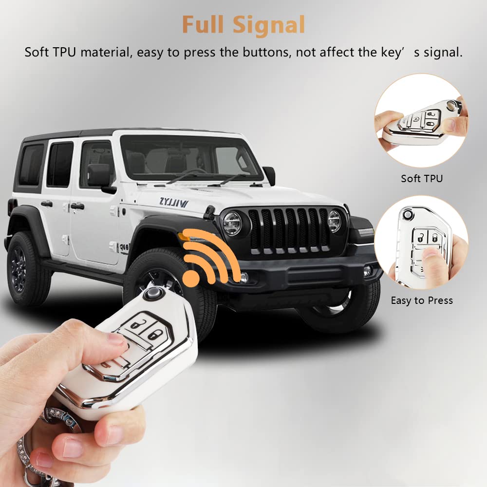 Pifoog Tpu Key Fob Cover For Jeep Wrangler Jl Jlu Gladiator Jt 2018-2022 Accessories Cute 4 Button Car Keys Shell Case Glitter K