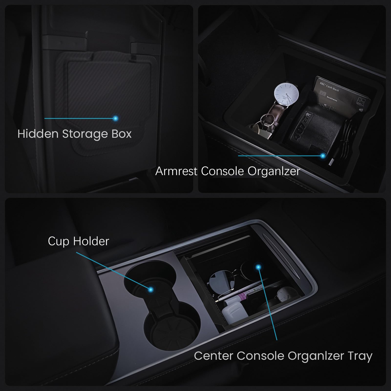 CARENTR Tesla New Model Y Juniper & Model 3 Center Console Organizer (Dual-Layer Storage, Smooth Sliding) - Compatible with Mode