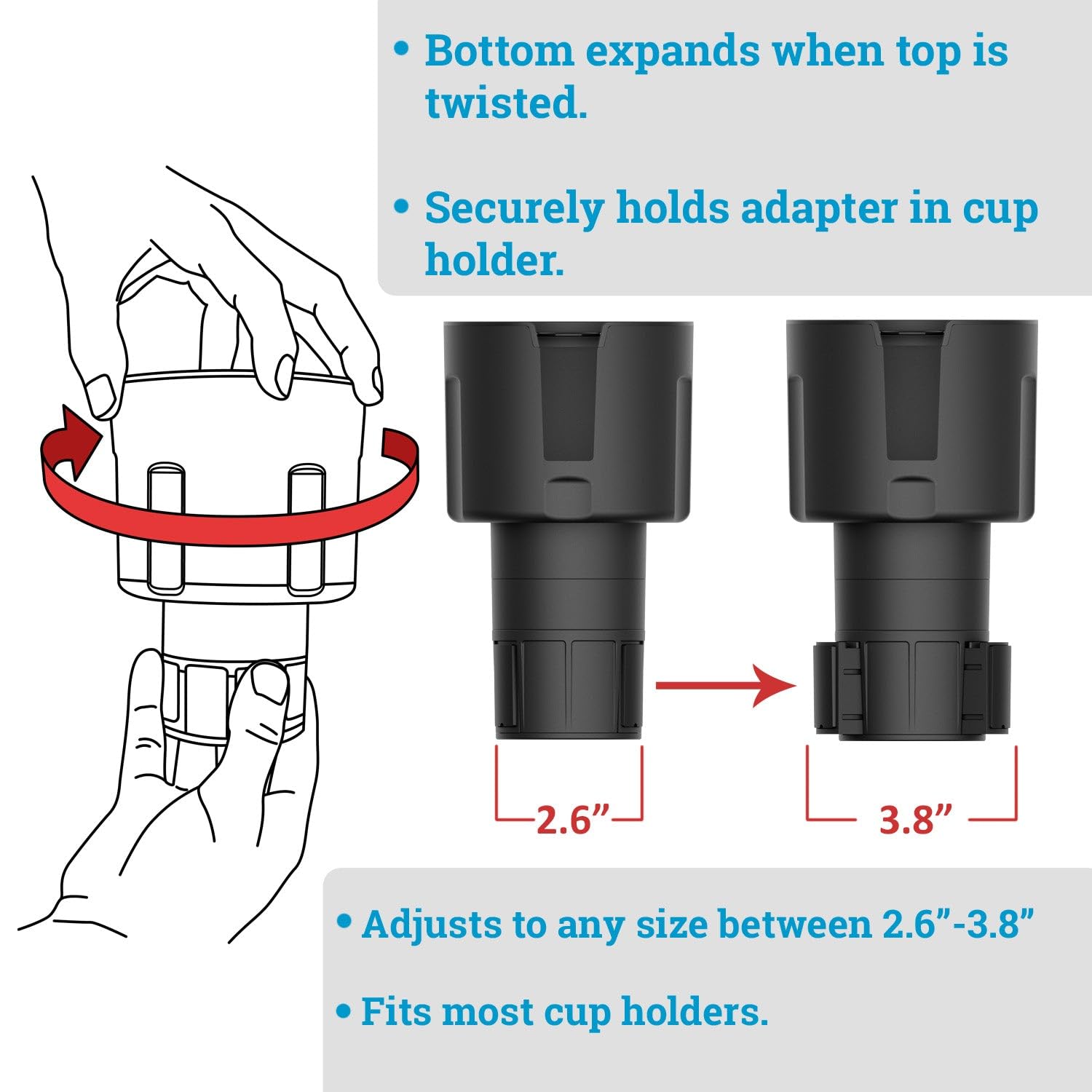 Swigzy Car Cup Holder Expander (Long Base) - Adjustable Expandable Insert Extender, Automotive Adapter Holds Hydro-Flask, Yeti,
