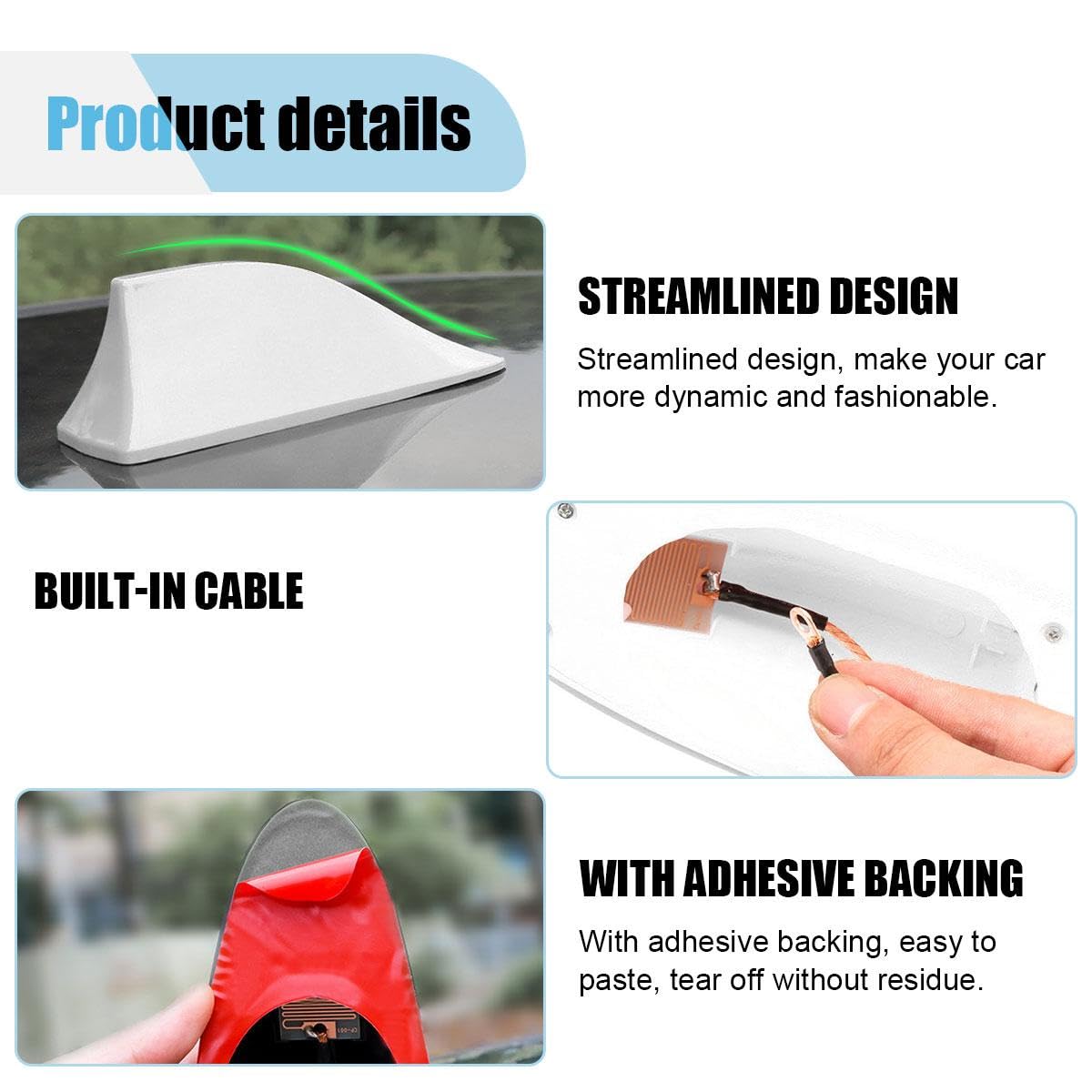 Car Shark Fin Antenna Cover, Plastic Automotive Signal Roof Aerial Cover with Adhesive Tape, Universal Roof Mount Antenna Replac