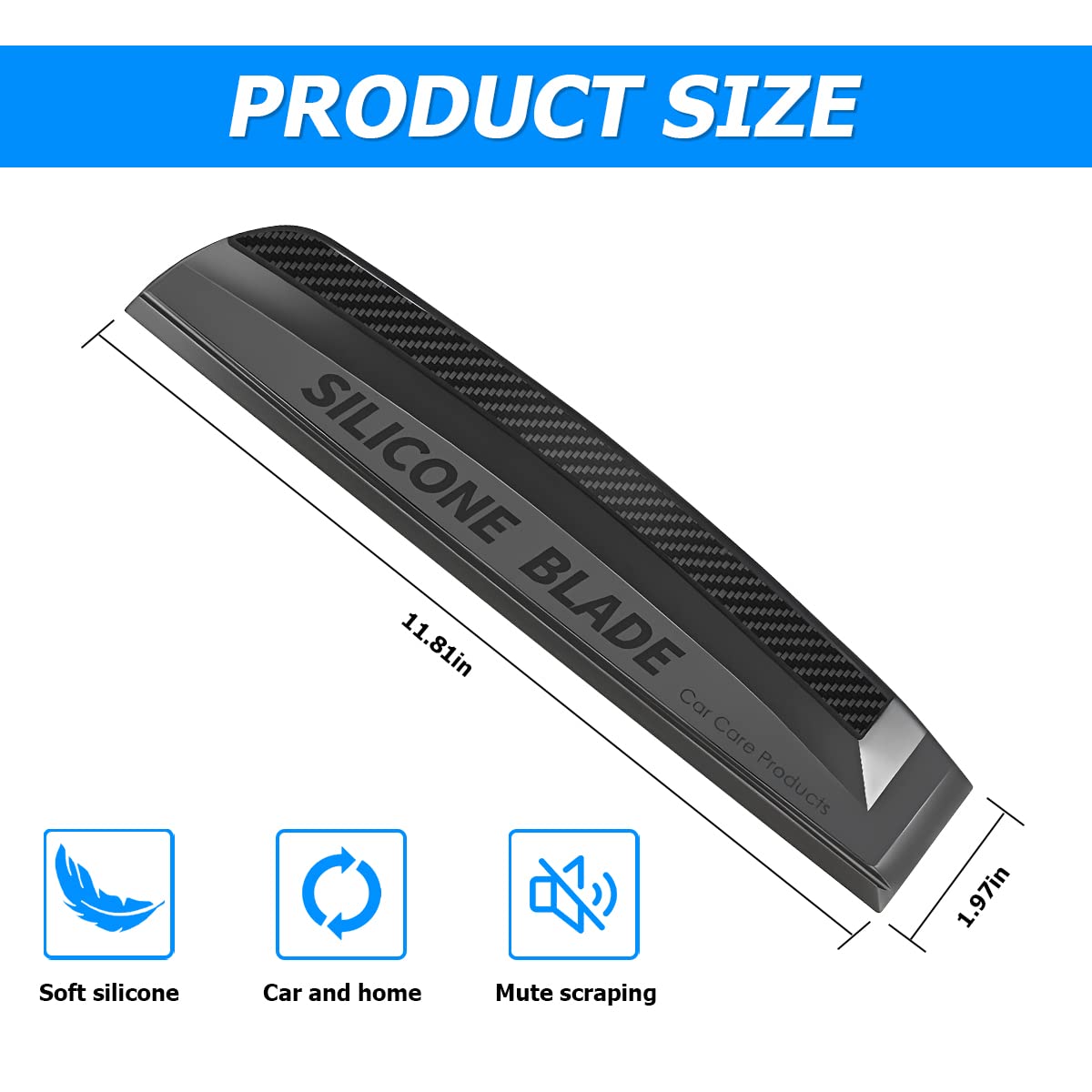 Moioee Car Window Squeegee, Soft Silicone Blade For Cleaning Water, Professional One-Piece Auto Glass Water Wiper, 11.8 Inches Water Scraper Cleaner For Shower Doors Mirror, Home Drying Use