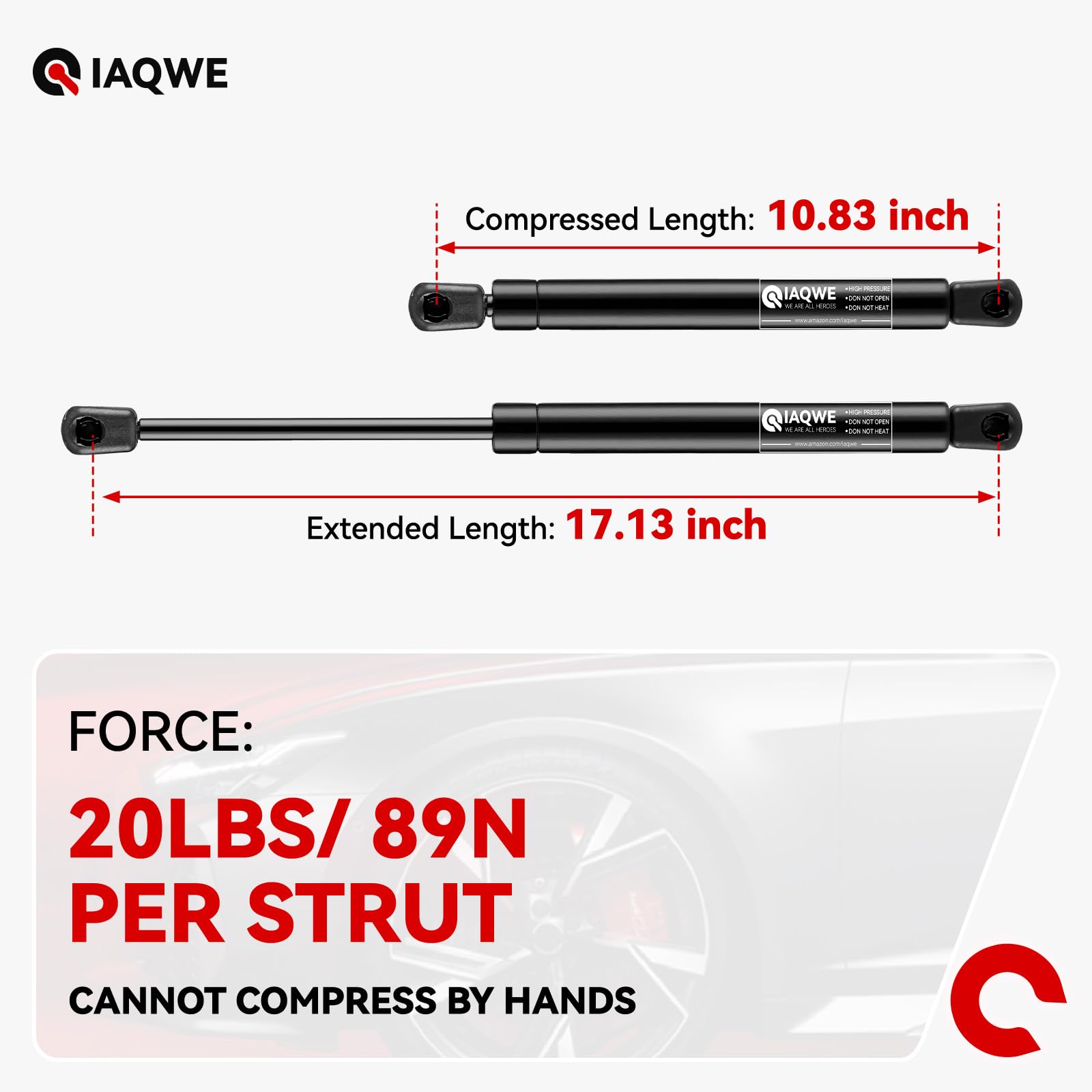 Iaqwe C1615645 17Inch 20Lb/89N Gas Struts Shocks Springs 17.13In Lift Support For Snugtop Are Leer Truck Camper Shell Topper Rea