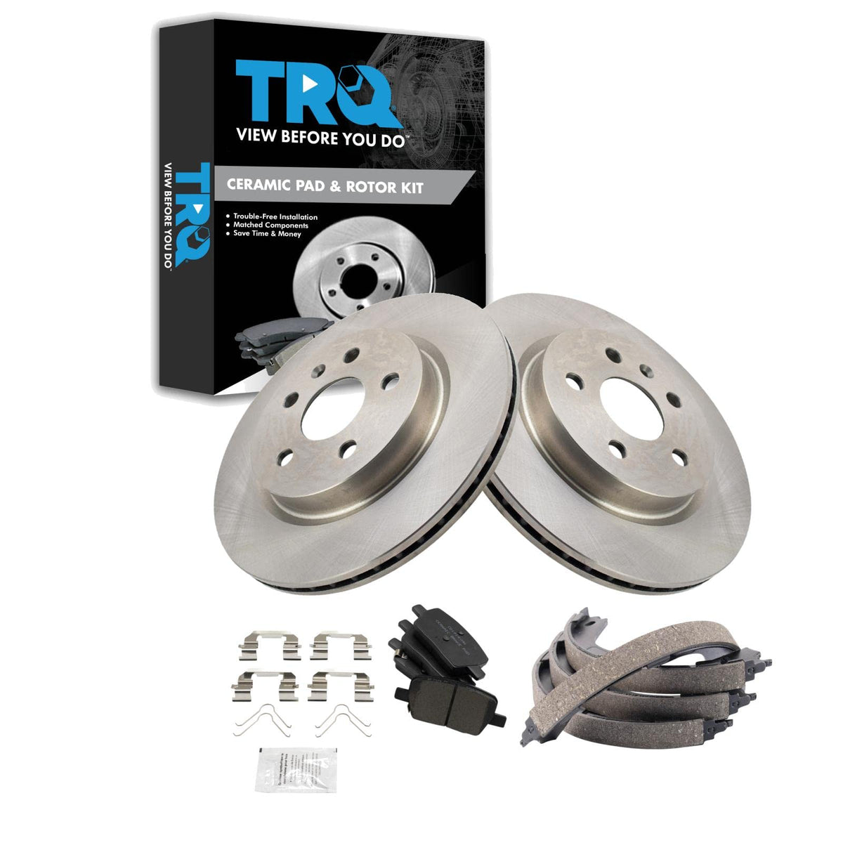 Trq Rear Brake Pad & Rotor Kit Brake Pads Brake Rotor Parking Brake Shoe Set Ceramic Compatible With 2016-2019 Chevrolet Camaro