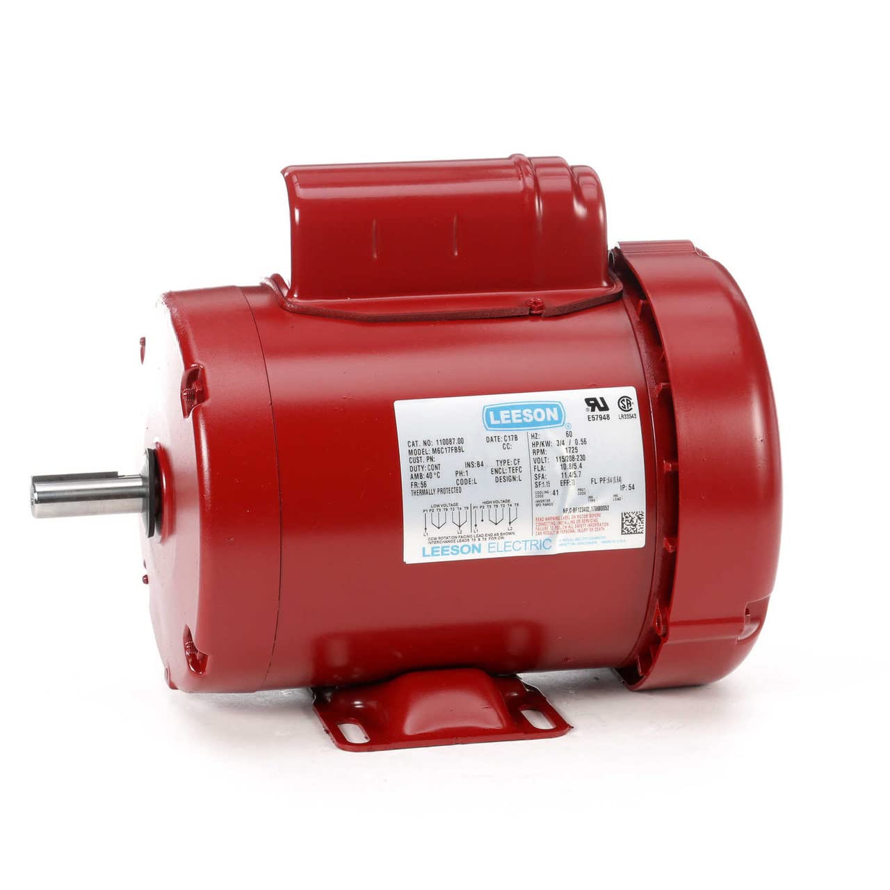 Leeson Farm Duty Electric Motor - 3/4 Hp, 1,725 Rpm, 115/208-230 Volts, Single Phase, Model Number M6C17Fb9