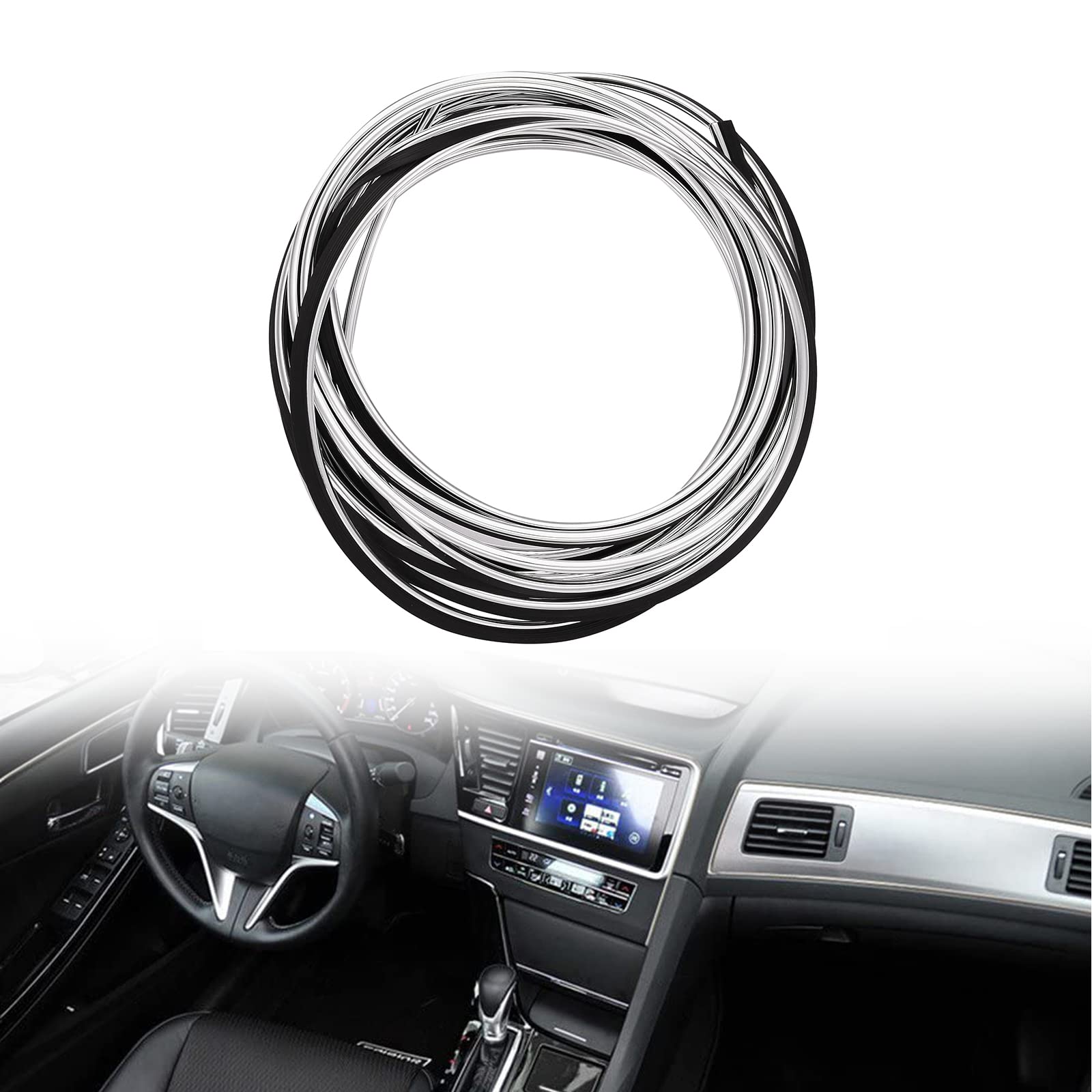 Atmomo 5M Flexible Trim For Diy Automobile Car Interior Exterior Moulding Trim Decorative Line Strip (Silver With Black)