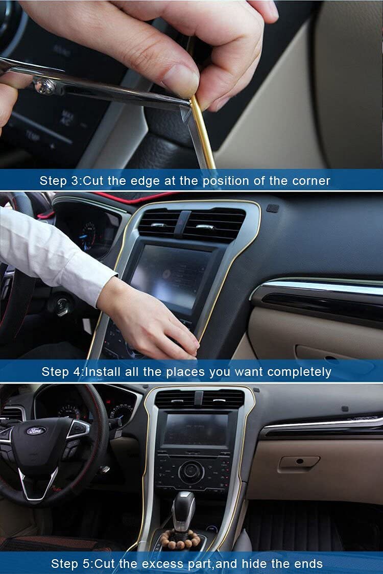 Atmomo 5M Flexible Trim For Diy Automobile Car Interior Exterior Moulding Trim Decorative Line Strip (Silver With Black)