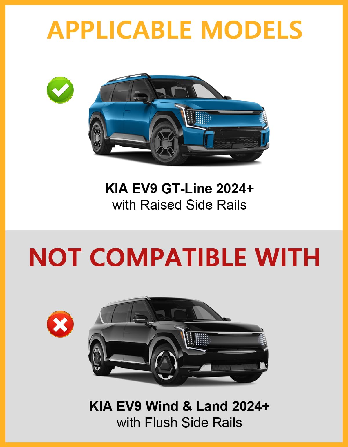 Tuyoung 220lbs Lockable Roof Rack Cross Bars Compatible with KIA EV9 2024 2025 GT-Line (Not for Wind & Land) with Raised Rails A