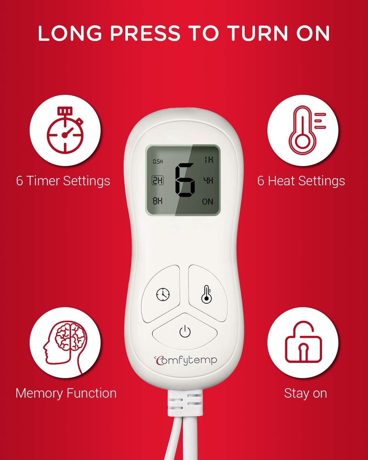 12V/24V Car Electric Blanket For Back Pain Relief, Comfytemp Travel Blanket With 6 Heat Setting, 5 Auto-Off, Portable Mini Blanket For Back Pain, Shoulders And Cramps Relief, 12X 24 Washable