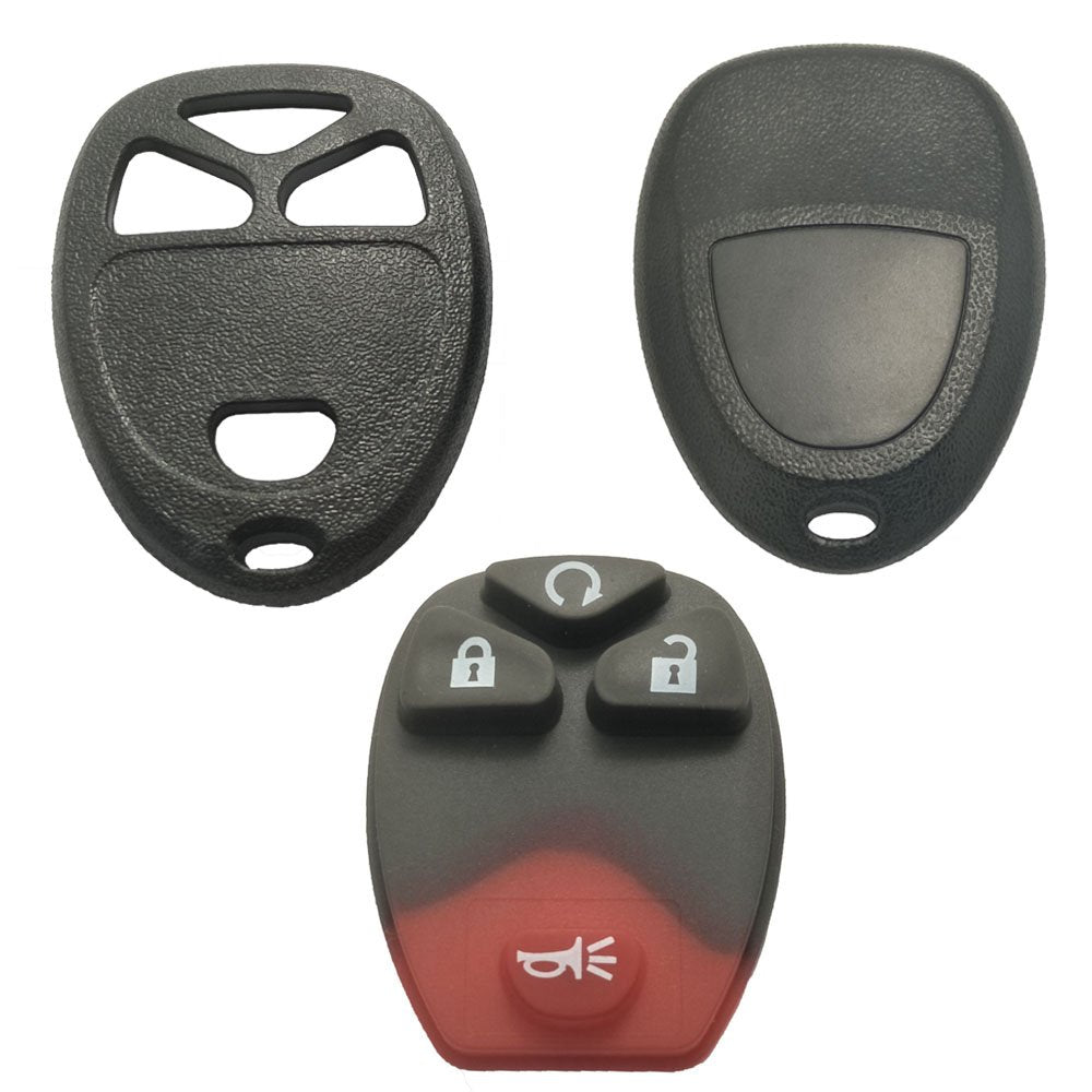 Keyless Entry Remote Car Key Fob Shell Case 4 Buttons Replacement Fit For Gm Gmc Chevrolet Chevy Buick With Button Pad (Black)