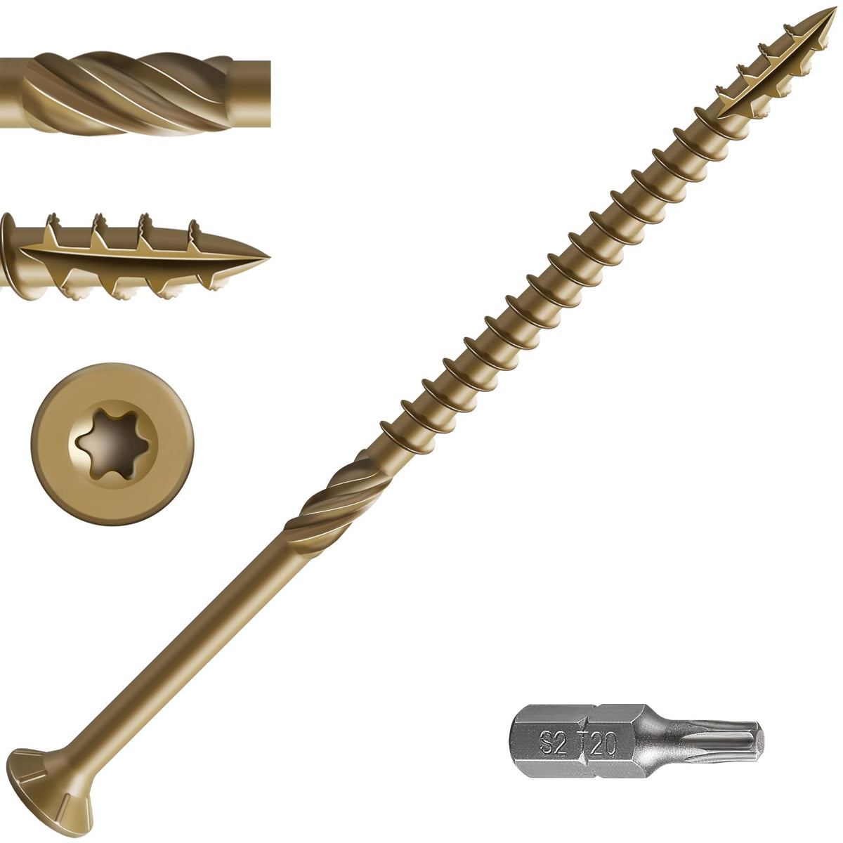 Wensilon #10 * 4' Deck Screws, (106Pcs) 2 Lbs.Exterior Wood Screws, Rust Resistant Epoxy Coated, Bronze, T25 Star Bit