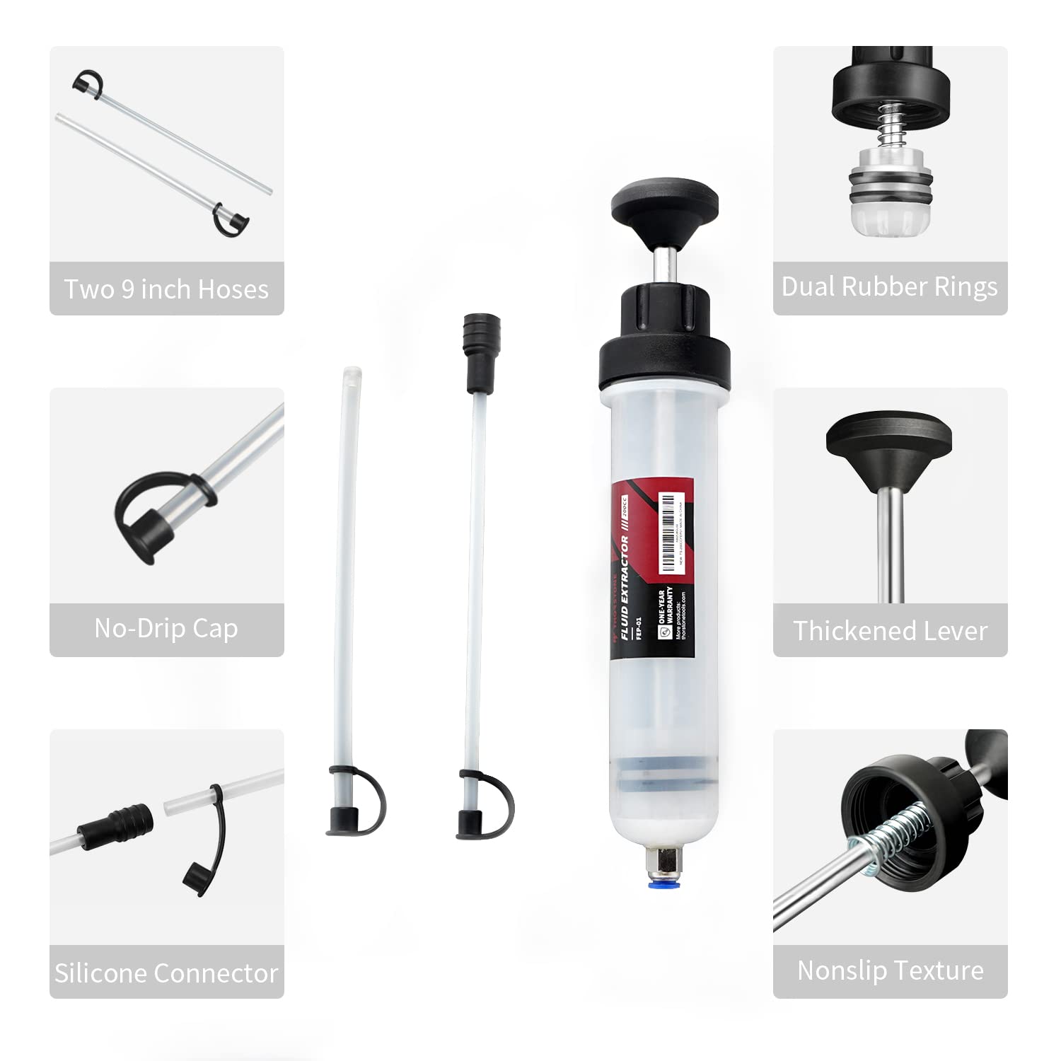 Thorstone Automotive Fluid Extractor Pump, Oil Change Syringe With Hose, Manual Fuel Suction & Filler, Fluid Oil Change Evacuator (7 Oz./0.21 Qt./200 Cc)