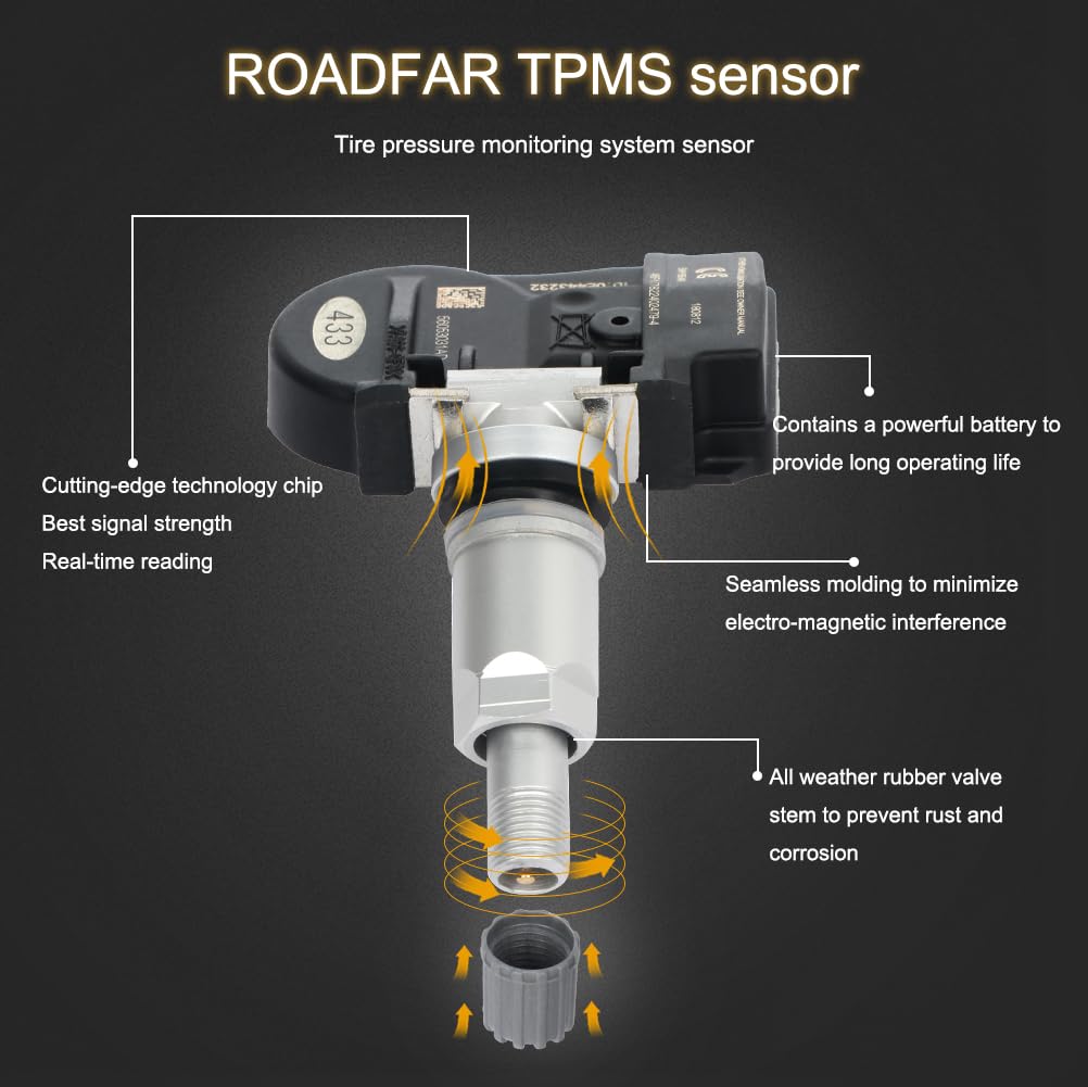 Roadfar Programmed Tire Pressure Monitoring System Sensor Tpms 433Mhz Fits For Dodge 4Pcs