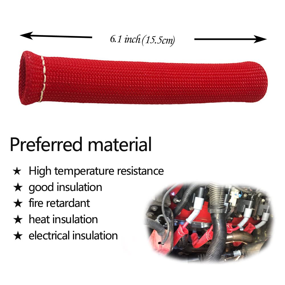 Spark Plug Wire Boots Thermal Protection Insulator Sleeve, 1200 Degree Heat Shield Cover Wrap 6 Inch For Car Truck 8Pcs(Red)