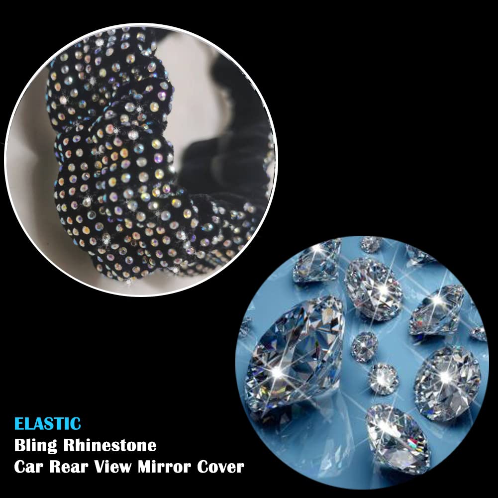 Beaumile Bling Rearview Mirror Accessories Elastic Plush Car Rear View Mirror Cover for Women Bling Car Accessories Universal Fi