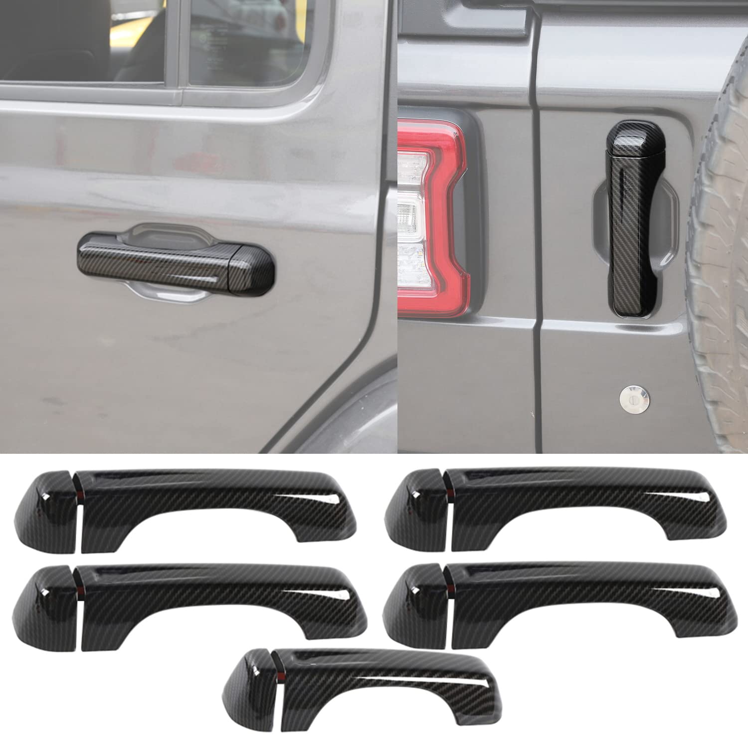 Yoctm Car Door Handle Cover Trim & Tailgate Handle Cover For 2018-2023 Jeep Wrangler Jl Jlu 4Xe, For Jeep Gladiator Jt 2020-2023, Decoration Exterior Accessories (Carbon Fiber Look)