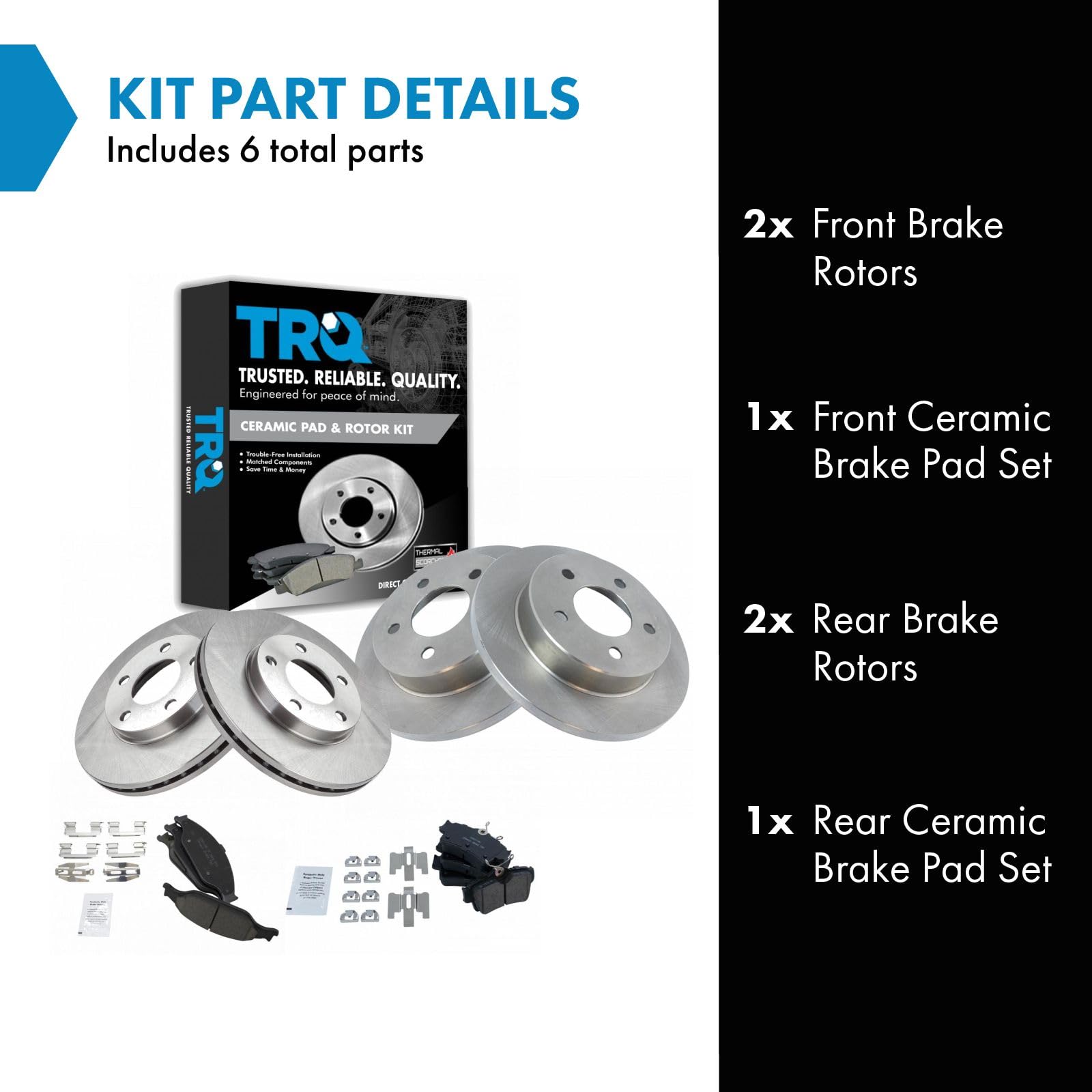 Trq Front And Rear Brake Pad & Rotor Kit Brake Pads Brake Rotor Ceramic Compatible With 1999-2004 Ford Mustang