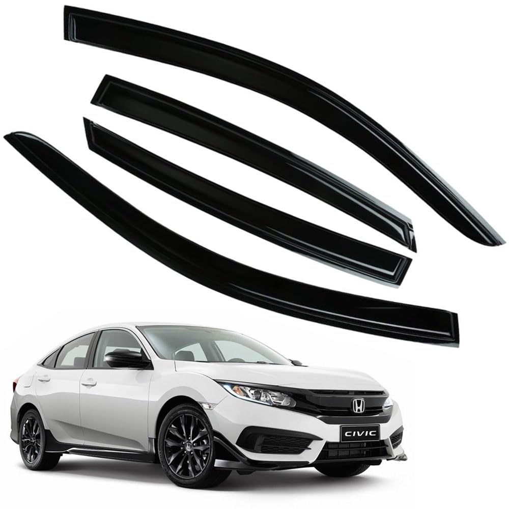 Rain Guards For Honda Civic 2016-2021 Sedan, Tape-On Side Window Deflectors, Window Visors For Cars, 4 Pcs