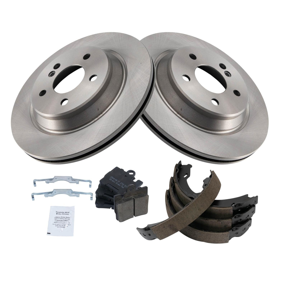 Trq Rear Brake Pad & Rotor Kit Brake Pads Brake Rotor Parking Brake Shoe Set Ceramic Compatible With 2000-2003 Mercedes-Benz Cl5