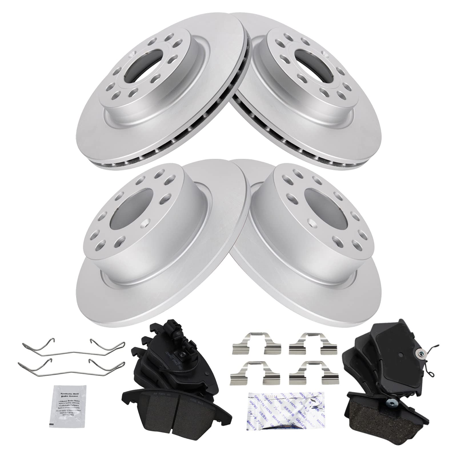 Trq Brake Pad & Rotor Kit Brake Pads Brake Rotor Ceramic Premium G-Coated Compatible With 2011 Audi A3