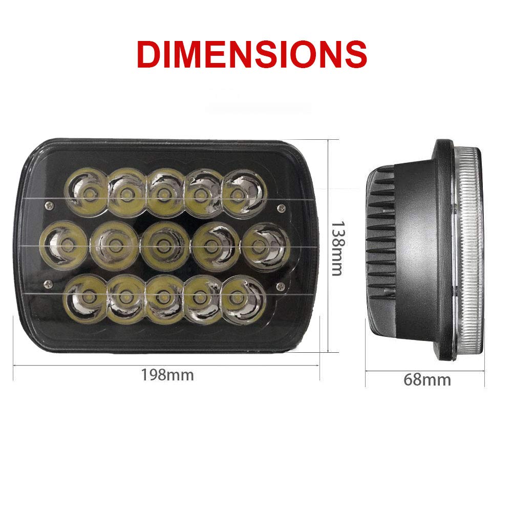 Black Pair 45w 7x6 5x7 Inch Headlights 6052 6054 H5054 H6054 Hi/Low Sealed Beam Replacement Compatible With Chevy Express Cargo