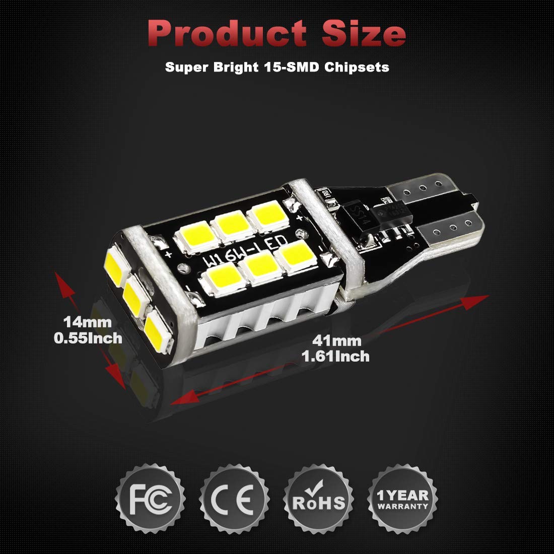 Yorkim 912 921 Led Bulb, Backup Light Bulbs High Power 2835 15-Smd Chipsets Extremely Bright Error Free T15 906 W16W For Back Up