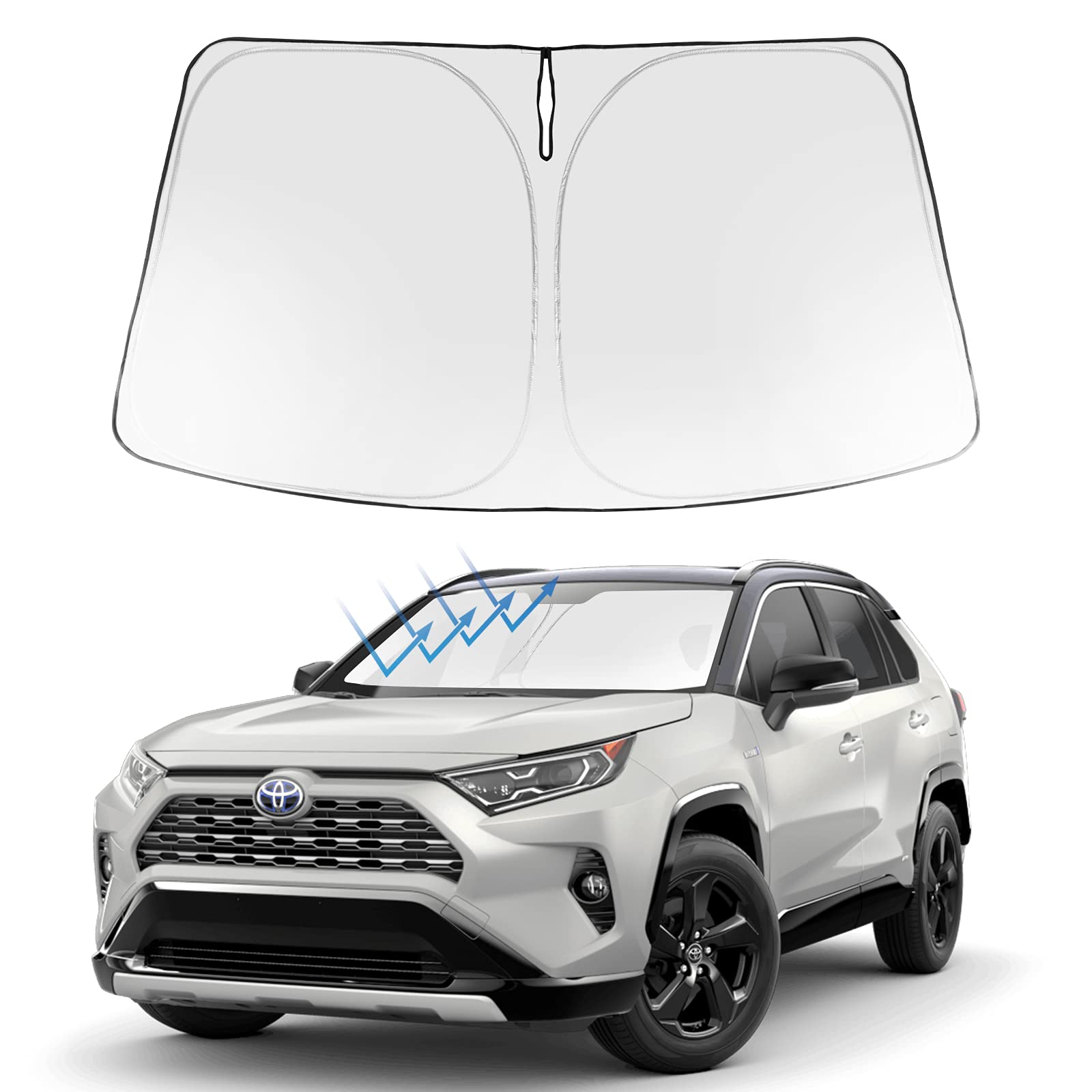 Proadsy 2025 Upgrade Front Windshield Sun Shade Foldable Rav4 Sunshade Protector Custom Fit 2019-2025 Rav-4 Suv Crossover, Trd Off-Road, Le Xle Premium Limited Xse Hybrid Adventure Prime Accessories