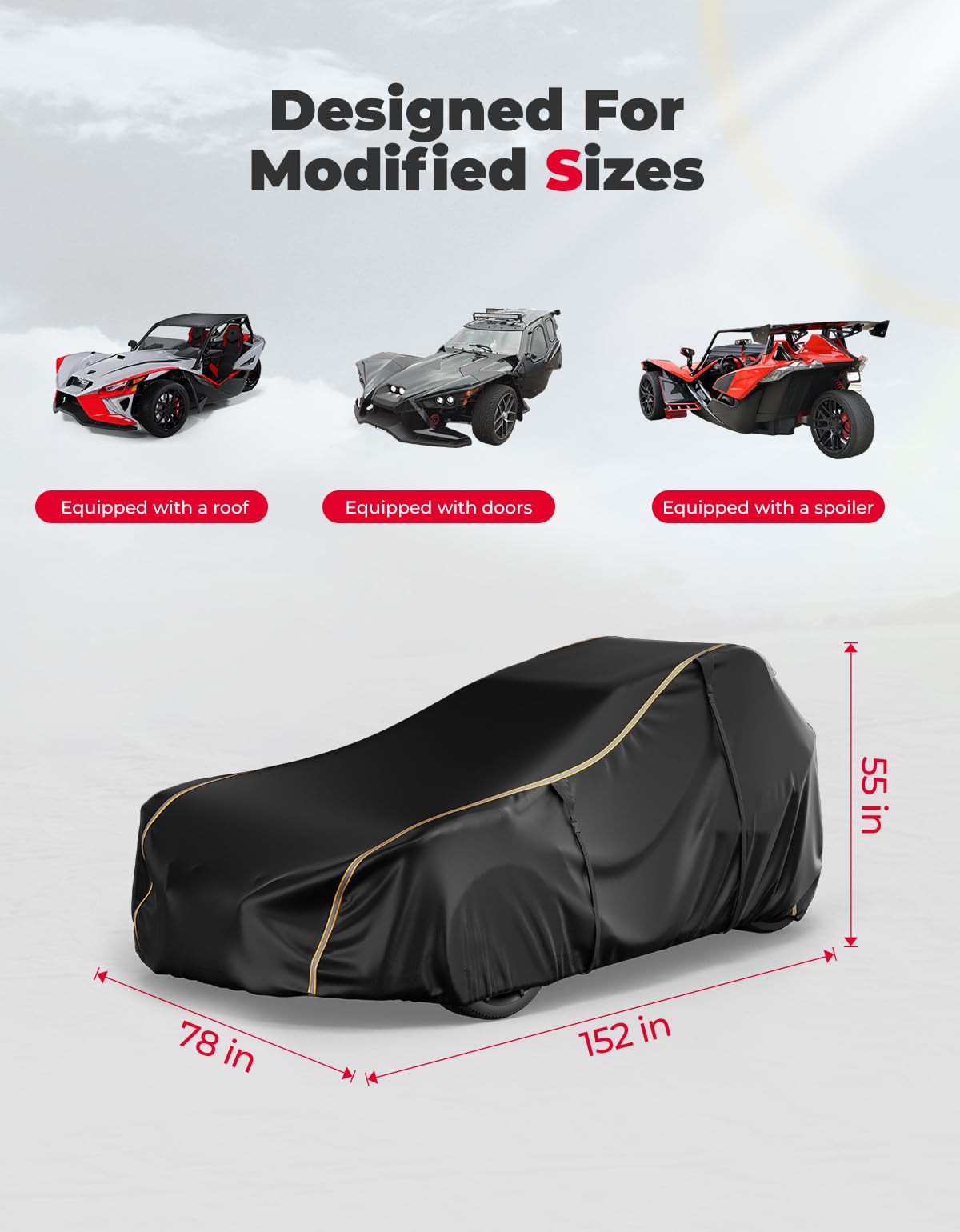 Kemimoto Full Cover Compatible With Polaris Slingshot With Roof 2023 Waterproof Windproof All Weather Protection Covers With Ref