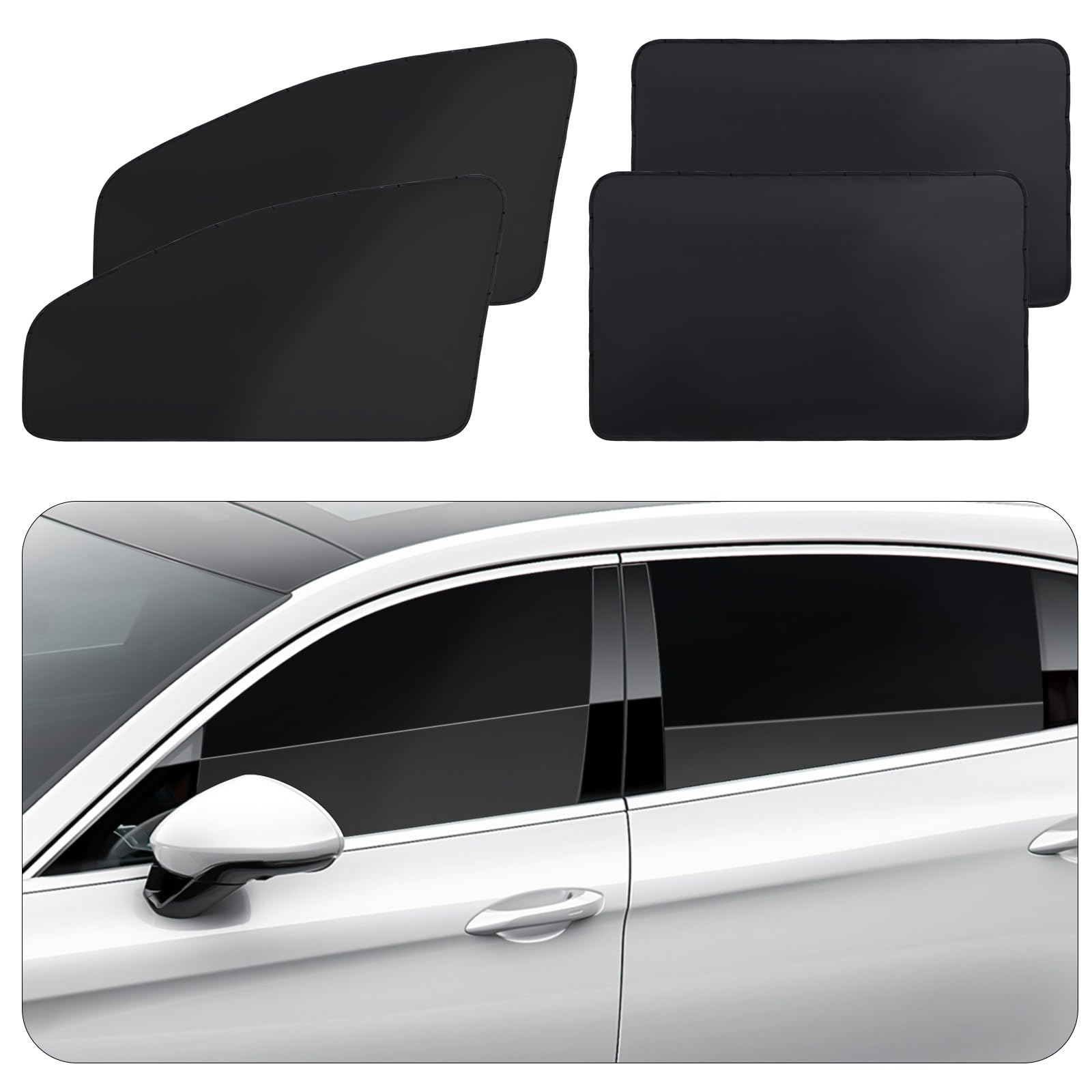 Zatooto 4 Pcs Car Window Cutains - Black Silk Magnetic Privacy Side Front Rear Protection Covers - Sun Shades Keeps Cooler For K