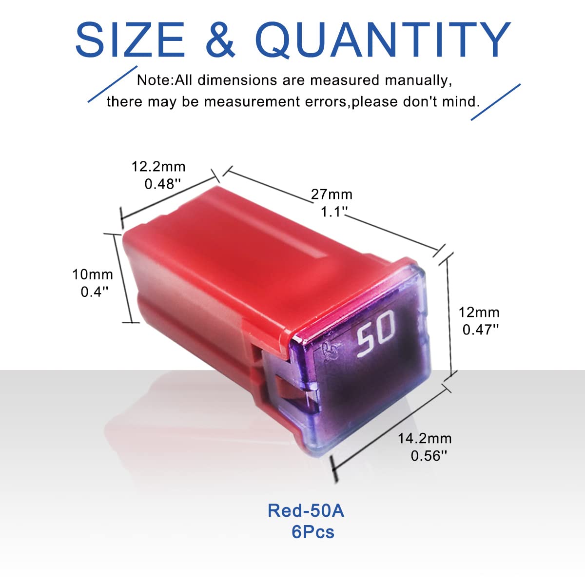 6 Pieces Tall Standard Fuses 50 Amp Jcase Box Shaped Fuse Compatible For Ford Chevy Gm Nissan Toyota Pickup Trucks Cars Suv