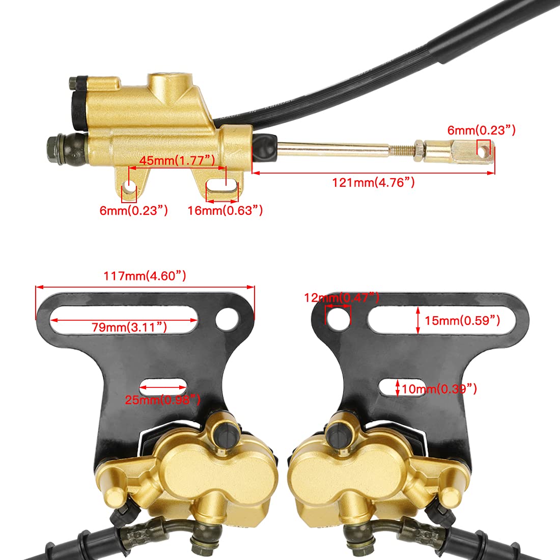 FVRITO 12mm Rear Disc Hydraulic Brake Master Cylinder Caliper Assembly Pad for 70cc 90cc 110cc 125cc 140cc 150cc SSR apollo Taot