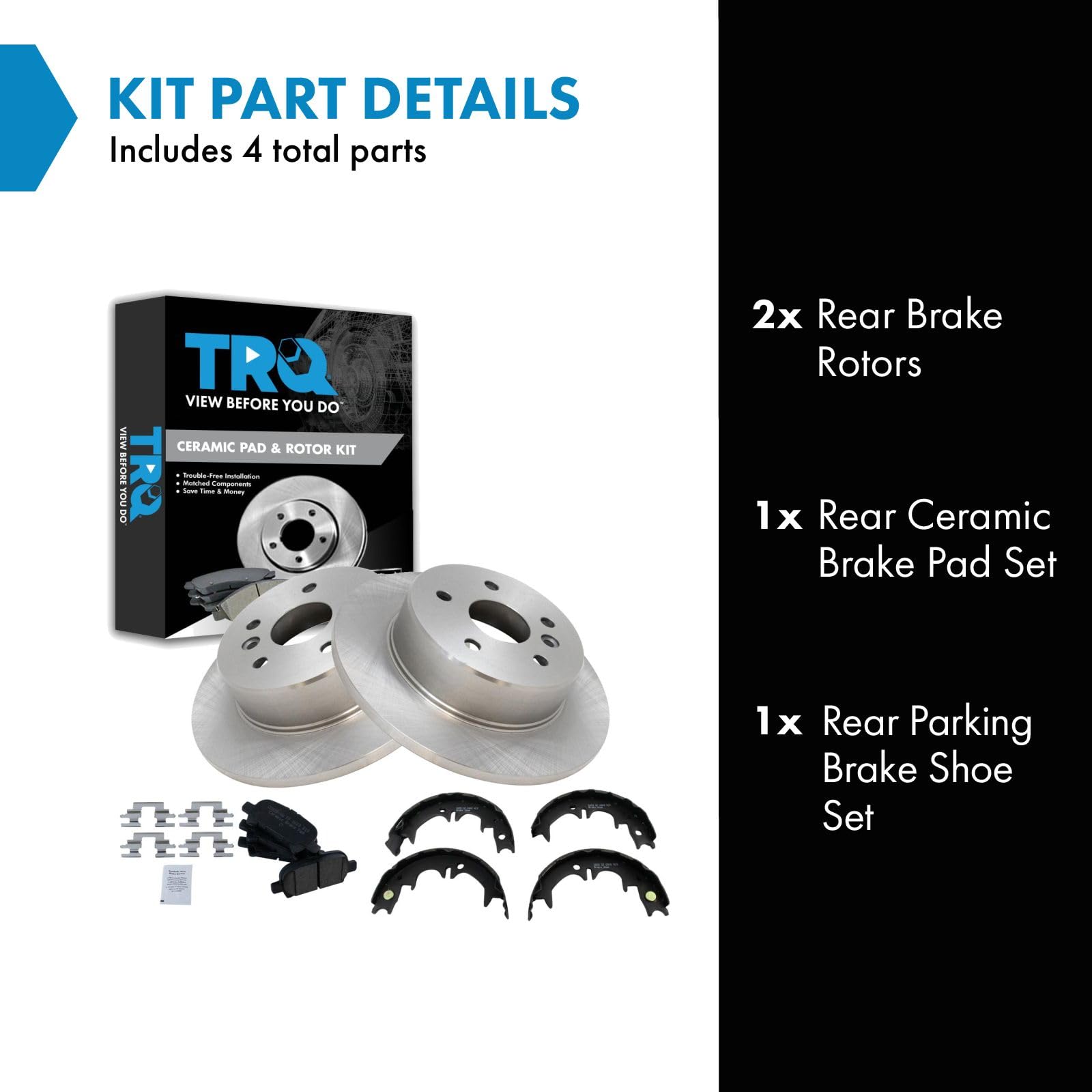 Trq Rear Brake Pad & Rotor Kit Brake Pads Brake Rotor Parking Brake Shoe Set Ceramic Compatible With 2000-2004 Toyota Avalon