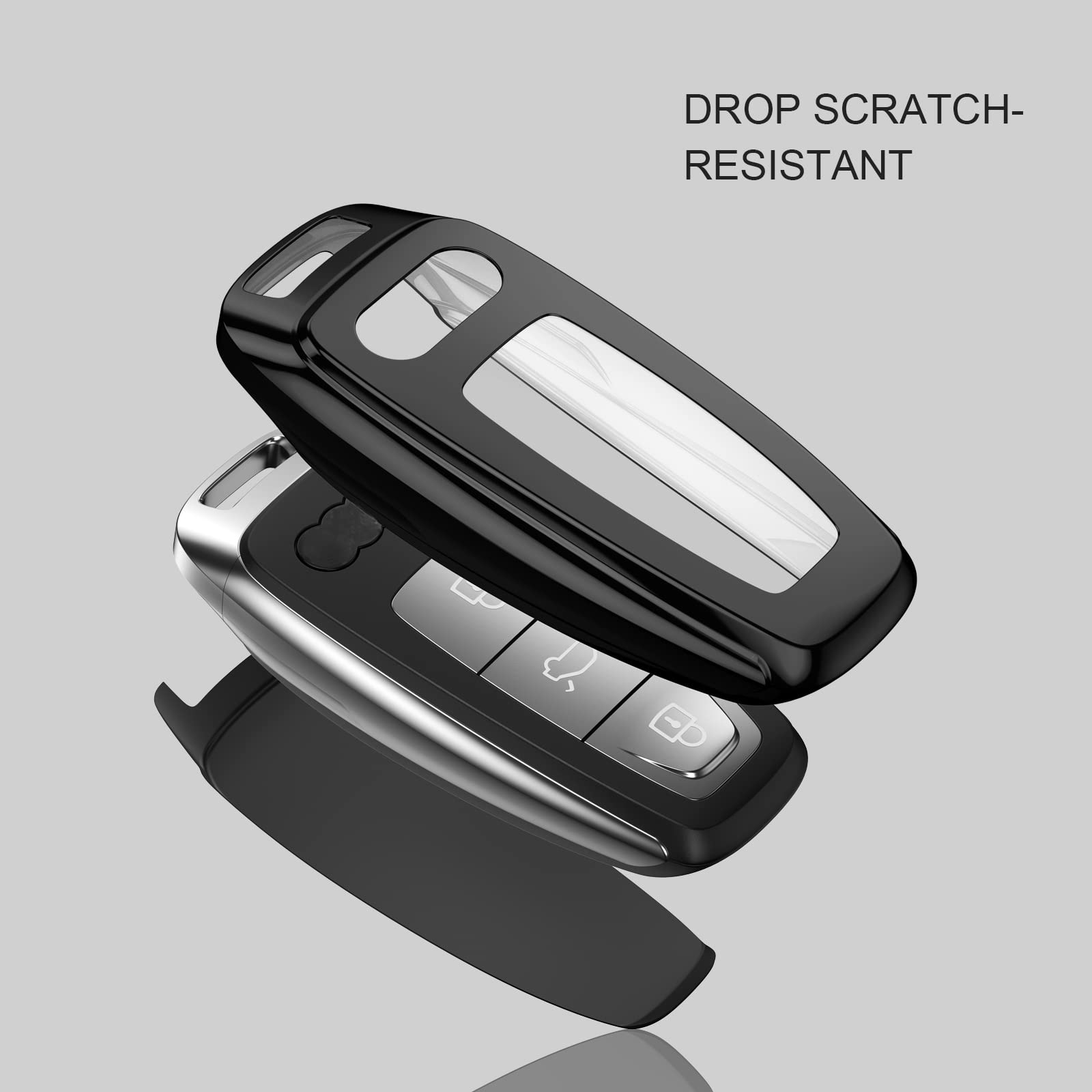 Elohei For Audi Key Fob Cover, Special Soft Tpu Key Case Cover Protector Compatible With Audi A6L A6 A7 A8 Q7 Q8 E-Tron 2018-2022 A3 S3 S6 Sq7 Rs6 S7 Rs7 Smart Key(Black)