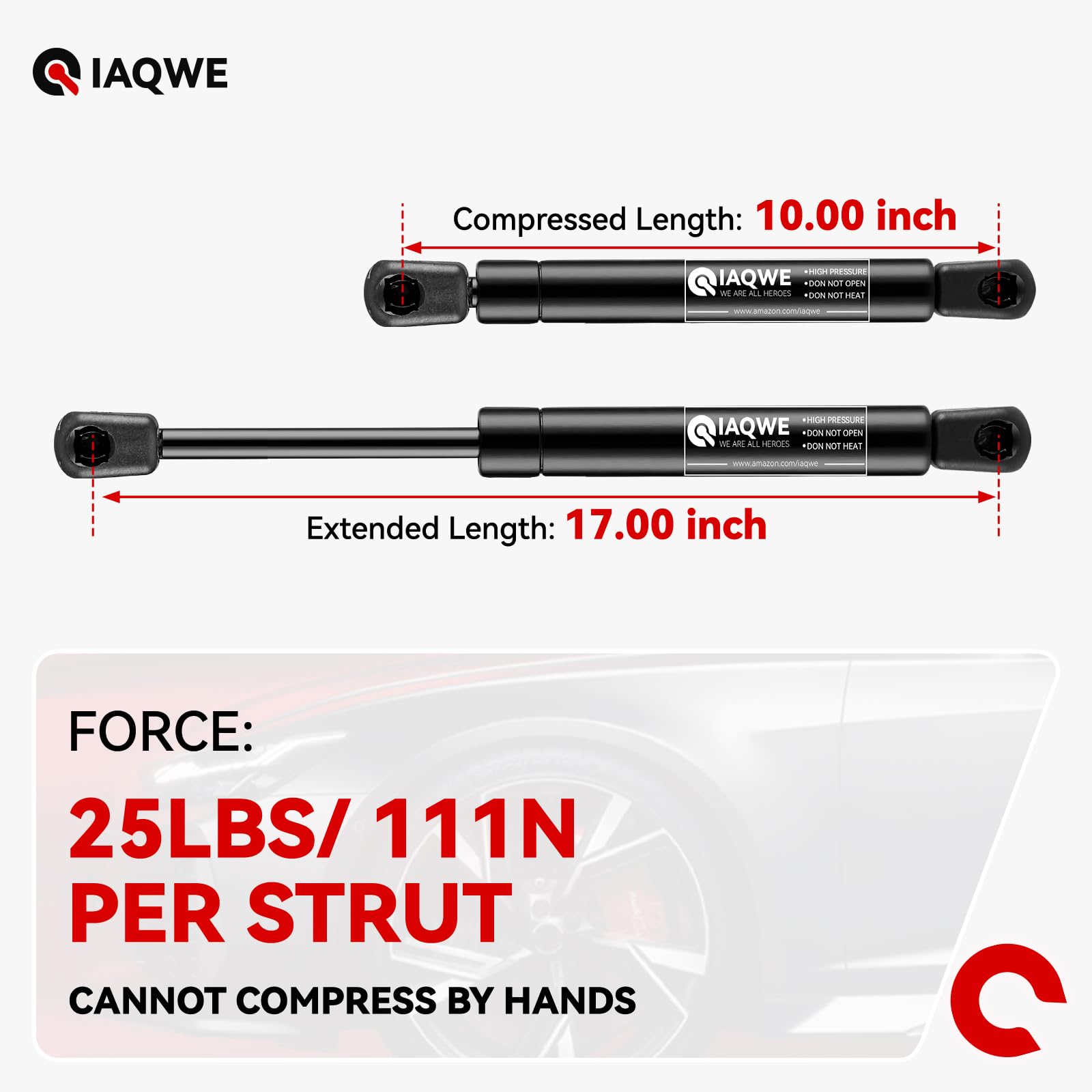 Iaqwe Cs172025 17Inch 25Lb/111N Gas Struts Shocks Springs 16.97In Lift Support For Snugtop Are Leer Truck Camper Shell Topper Re