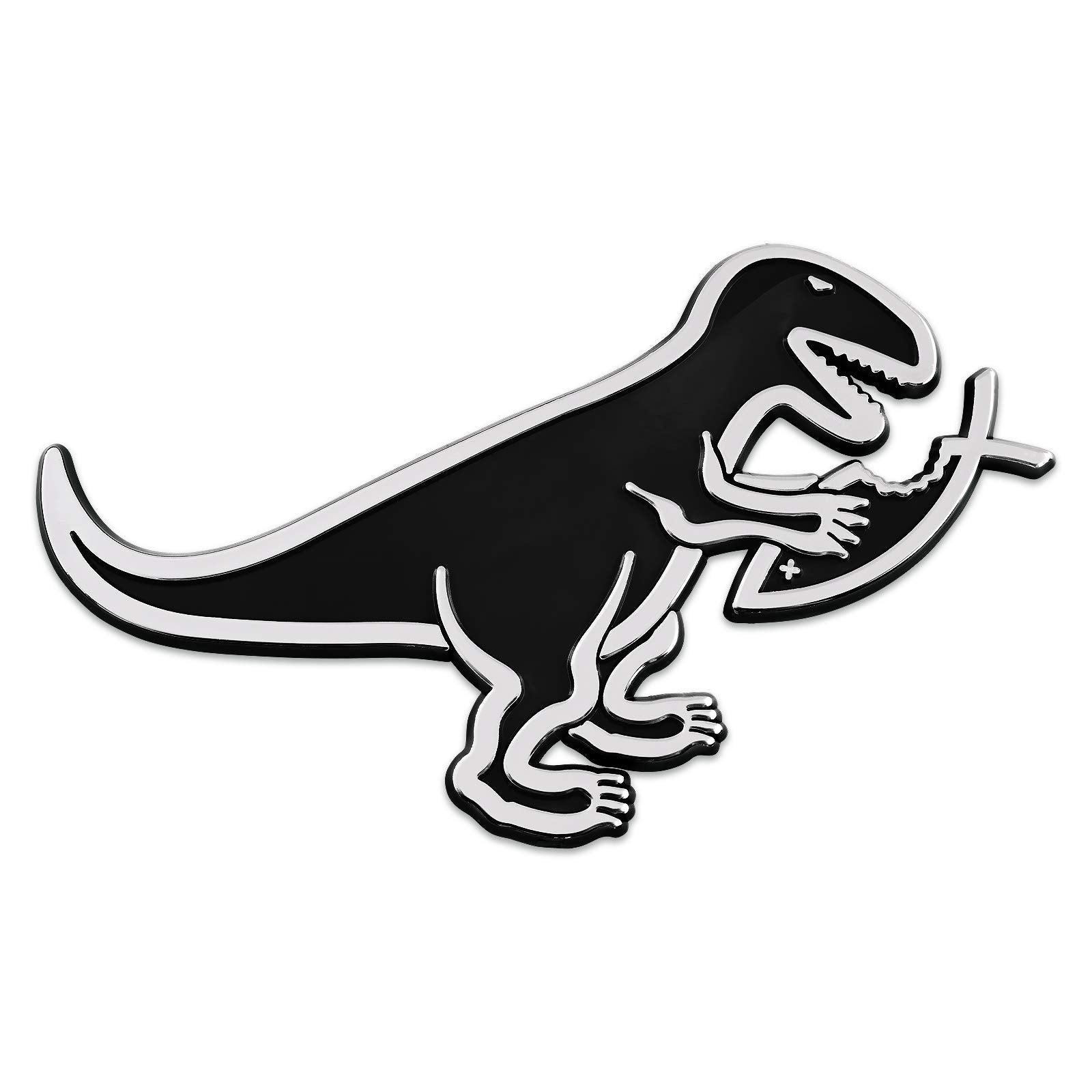 T-Rex Eating Christian Fish Plastic Auto Emblem - [Silver][3 3/4'' X 2 1/2'']