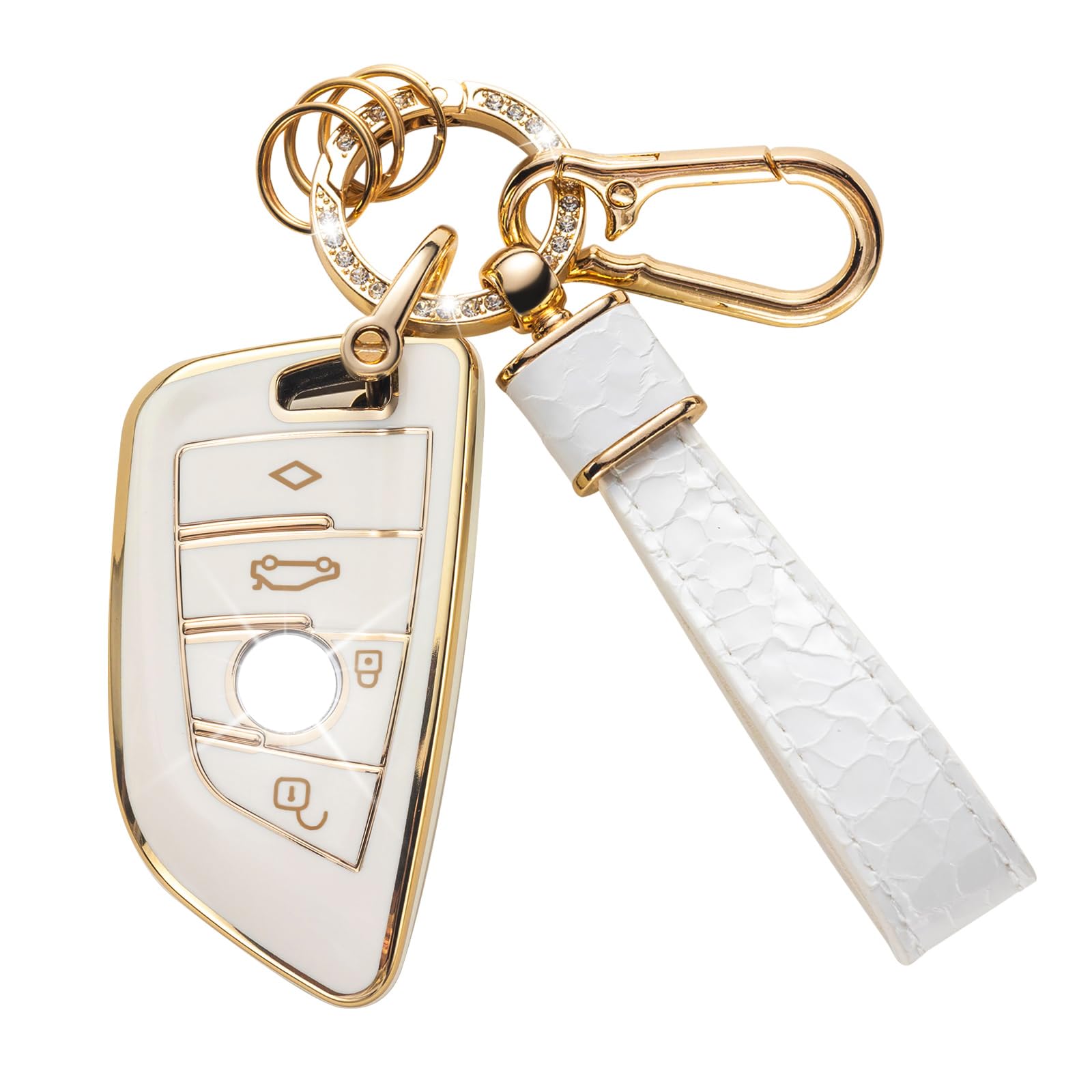 Cacarlike For Bmw Key Fob Cover With Bmw Keychain, Car Key Fob Case Compatible With Bmw X1 X2 X3 X5 X6 2 5 6 7 Series Smart Key