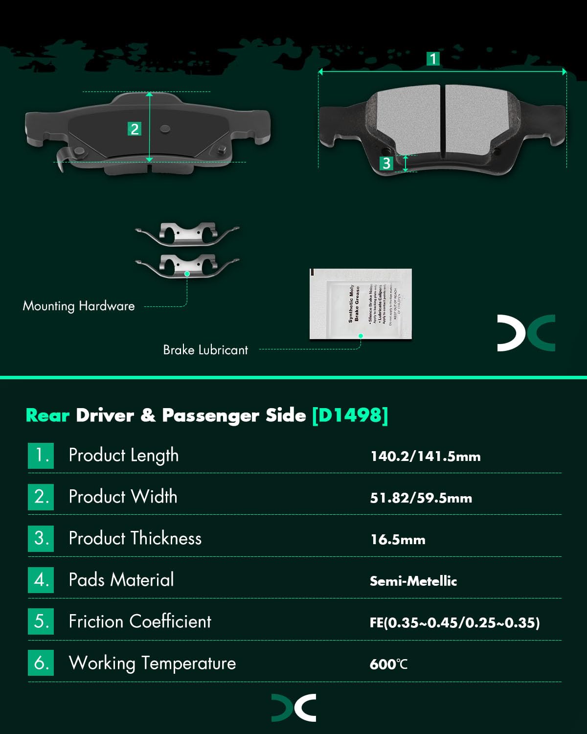 Scitoo Front Rear Disc Brake Pad Set 8Pcs W/Hardware Fit For Dodge For Durango 2011-2022,For Jeep For Grand Cherokee 2011-2021,F