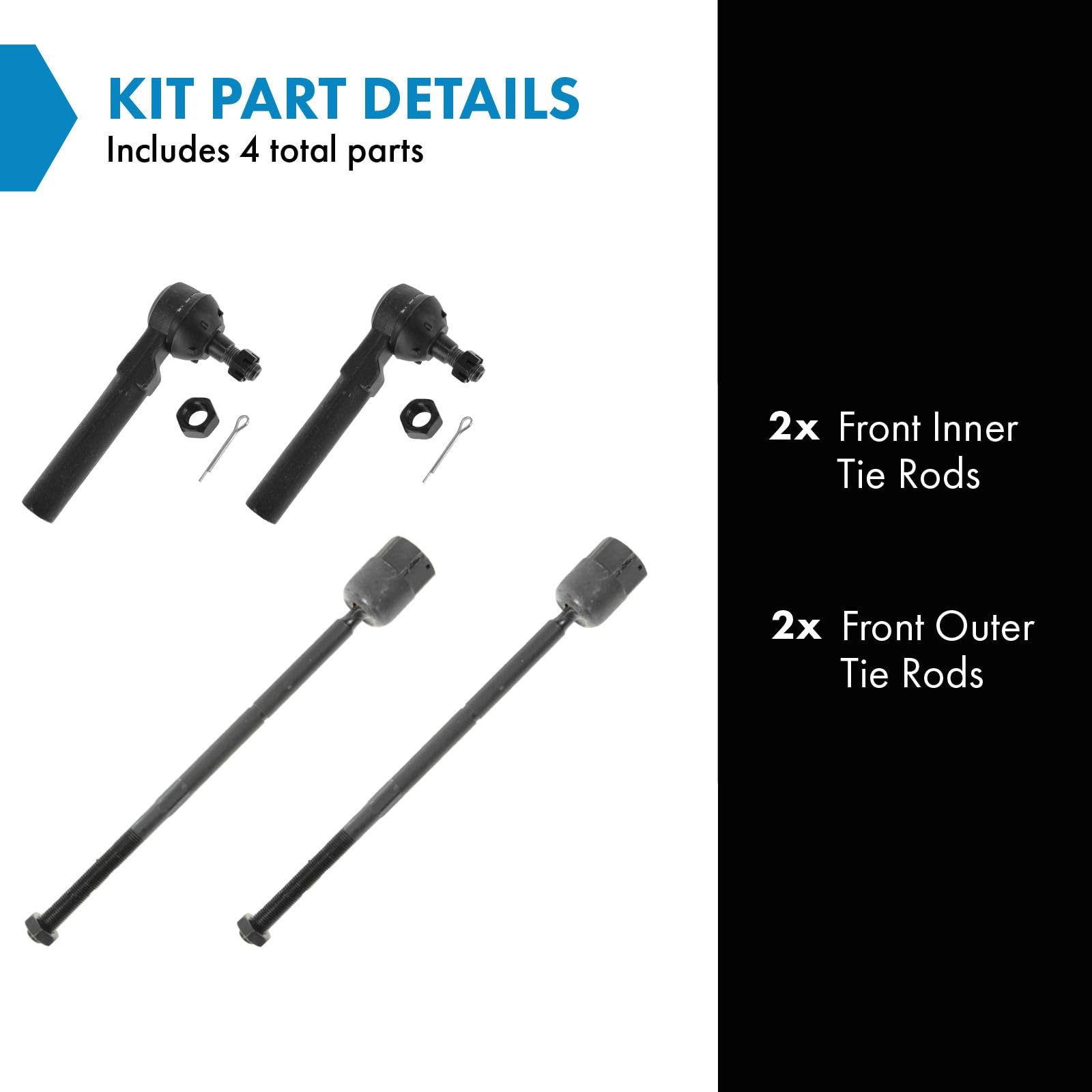 Trq Front Tie Rod Set Compatible With 1994-2004 Ford Mustang