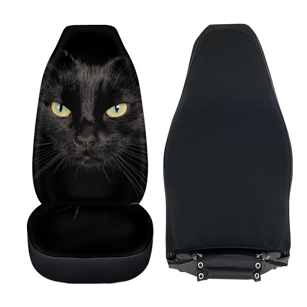Bigcarjob Durable Washable Black Cat Car Seat Covers 2Pc Front Seat Only Ultra-Soft Universal Auto Drive Seat Protector Cover