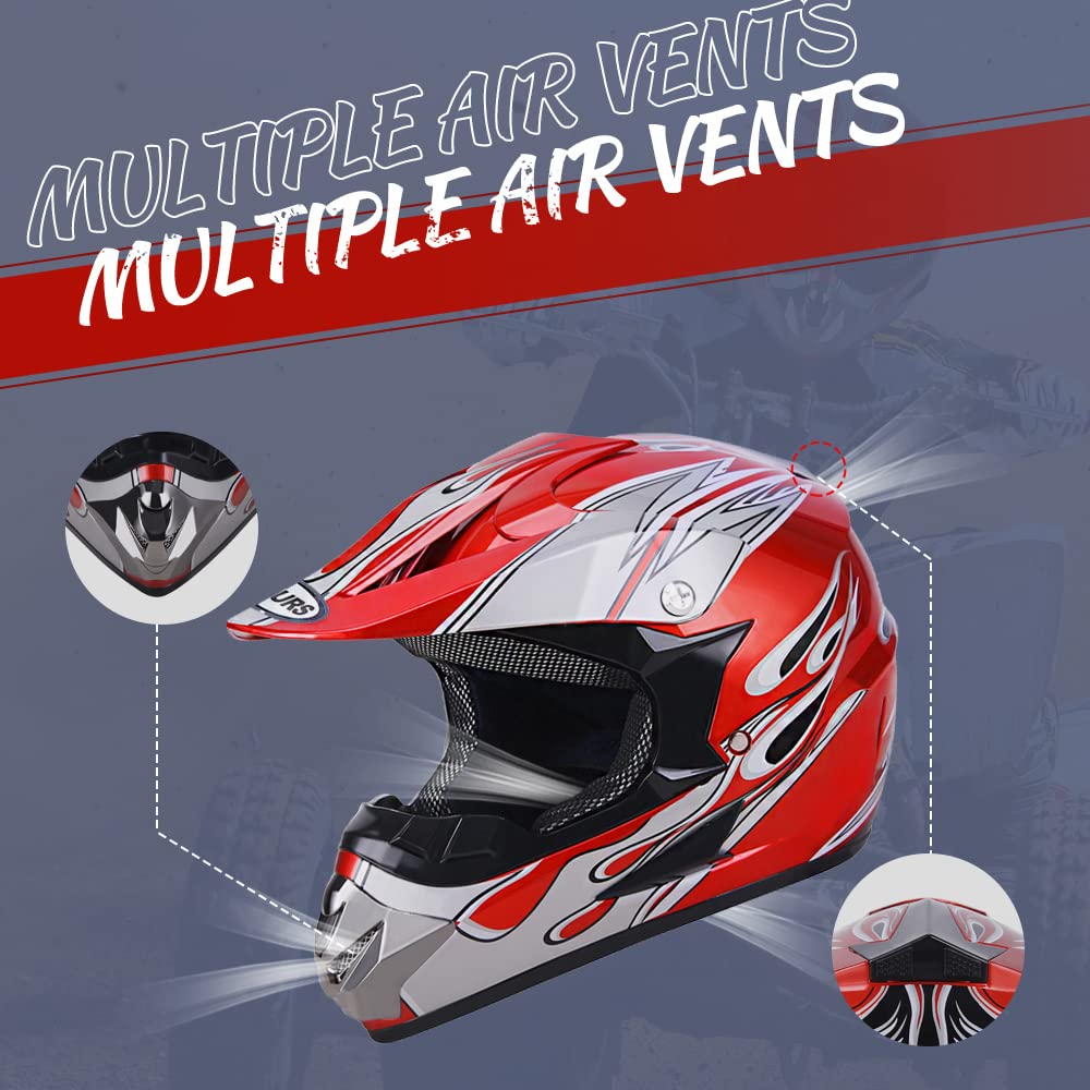 Oumurs Adult Dirt Bike Helmet With Goggles Gloves & Mask Adjustable Sun Visor Motorcycle Adults Atv Helmet Off-Road Motocross Do