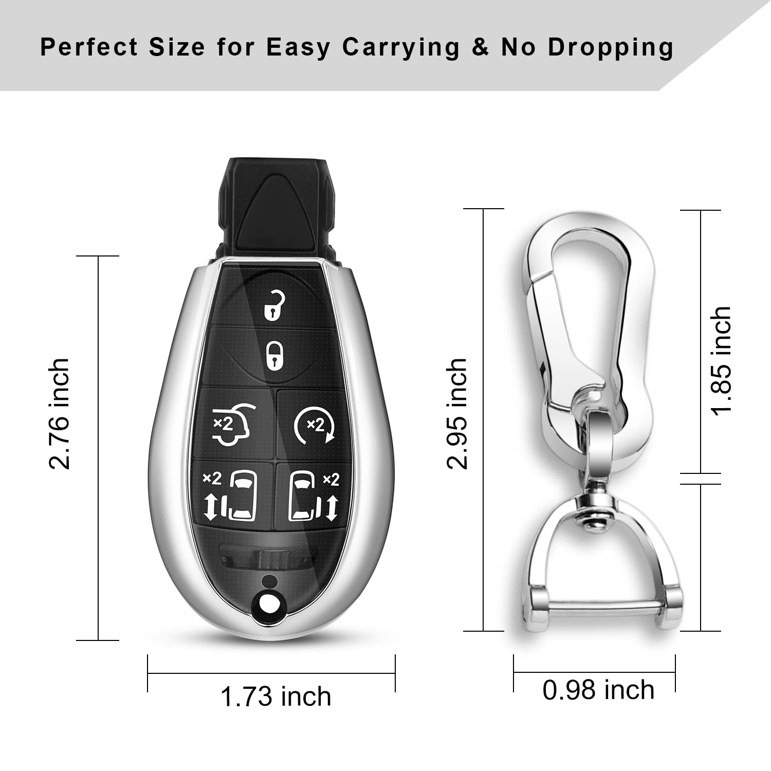 Qbuc For Dodge Key Fob Cover With Keychain Tpu Key Case Compatible With 2008-2018 Dodge Ram Jeep Chrysler Model Accessories (Silver)