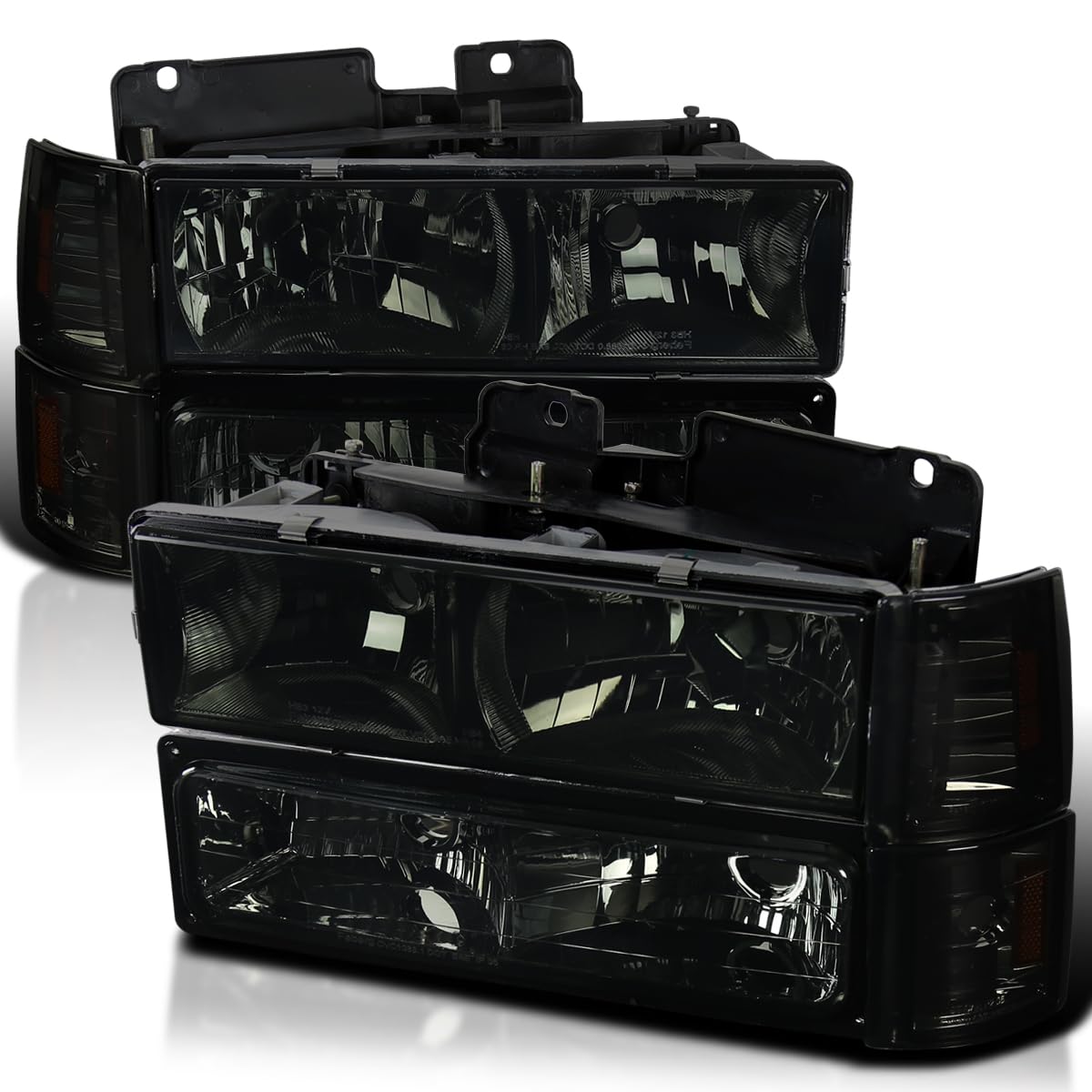 Spec-D Tuning Smoke Lens Headlights + Bumper Lights + Corner Lamps Compatible With 1994-1998 Gmc C10 Pickup Sierra Suburban Left